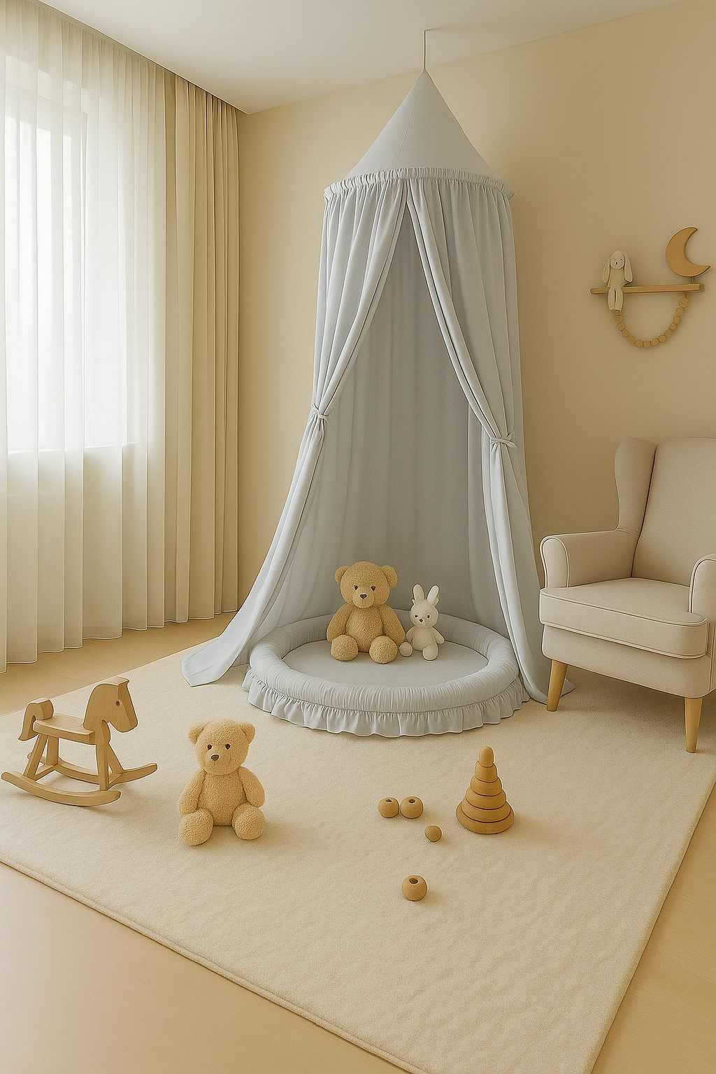 Hanging cotton canopy for children's room - gray