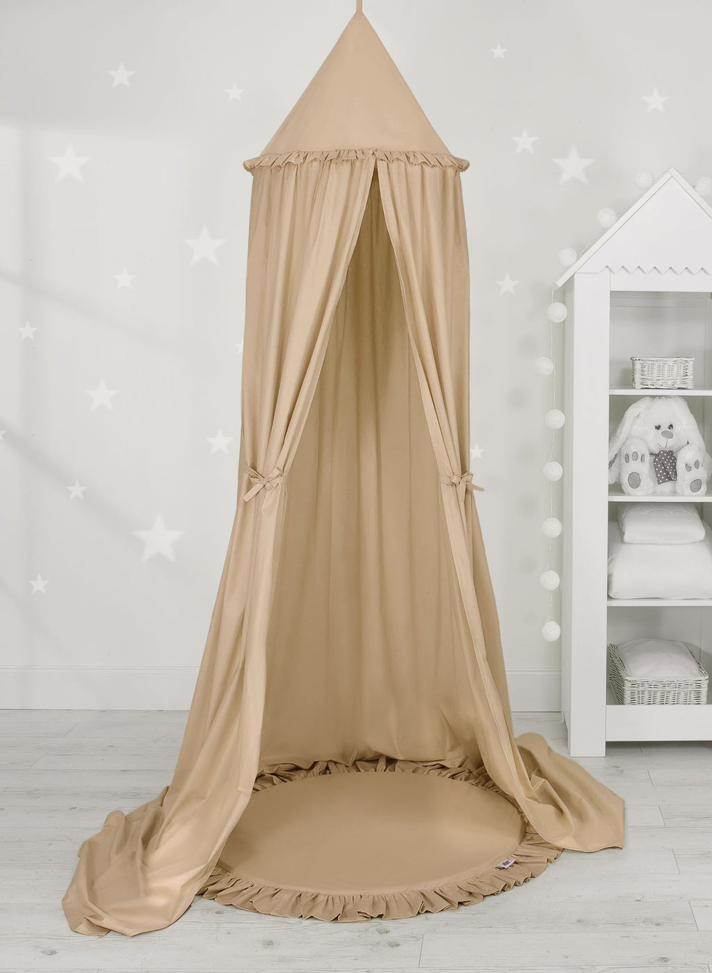 Set: Hanging baldachin for children's room cotton + Floor play mat- beige