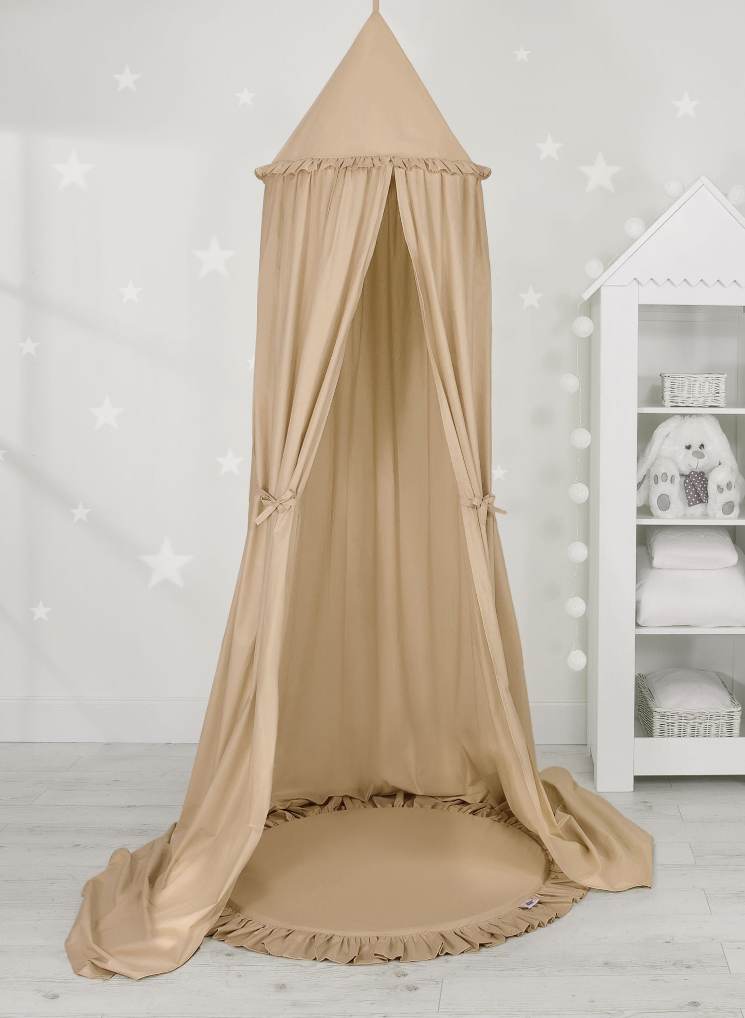 Set: Hanging baldachin for children's room cotton + Floor play mat- beige