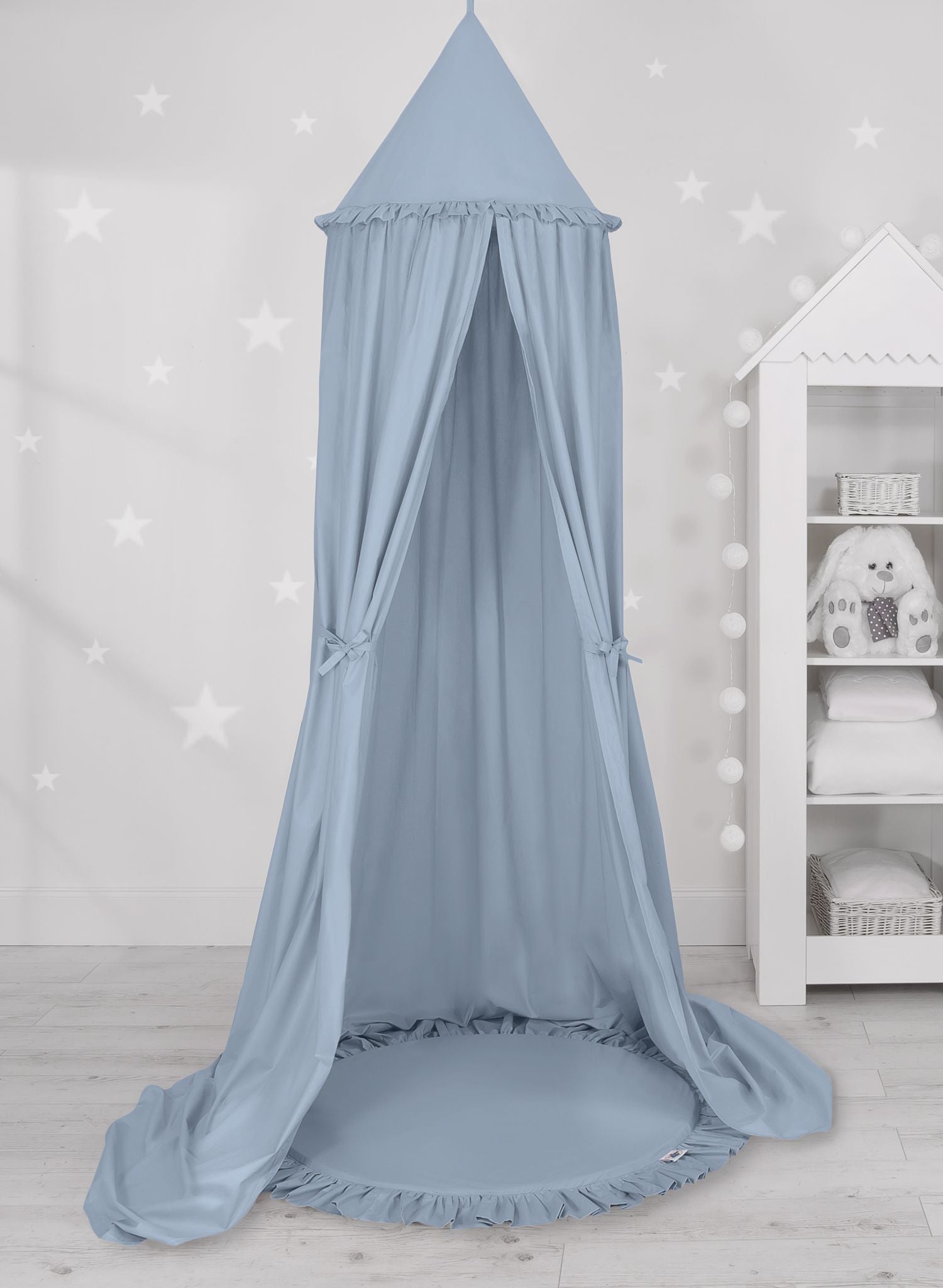 Set: Hanging baldachin for children's room cotton + Floor play mat- pastel blue