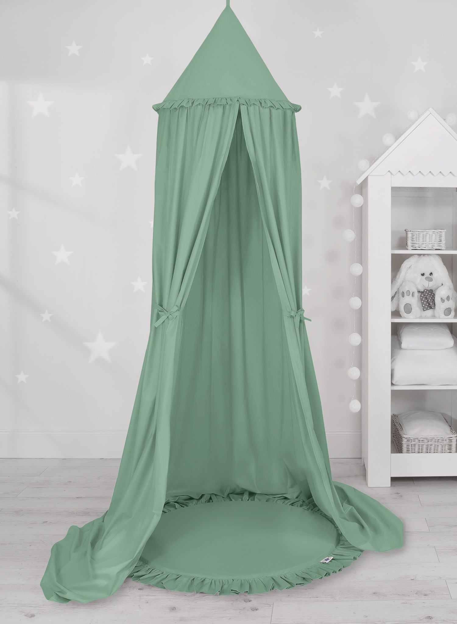 Set: Hanging baldachin for children's room cotton + Floor play mat- pastel green