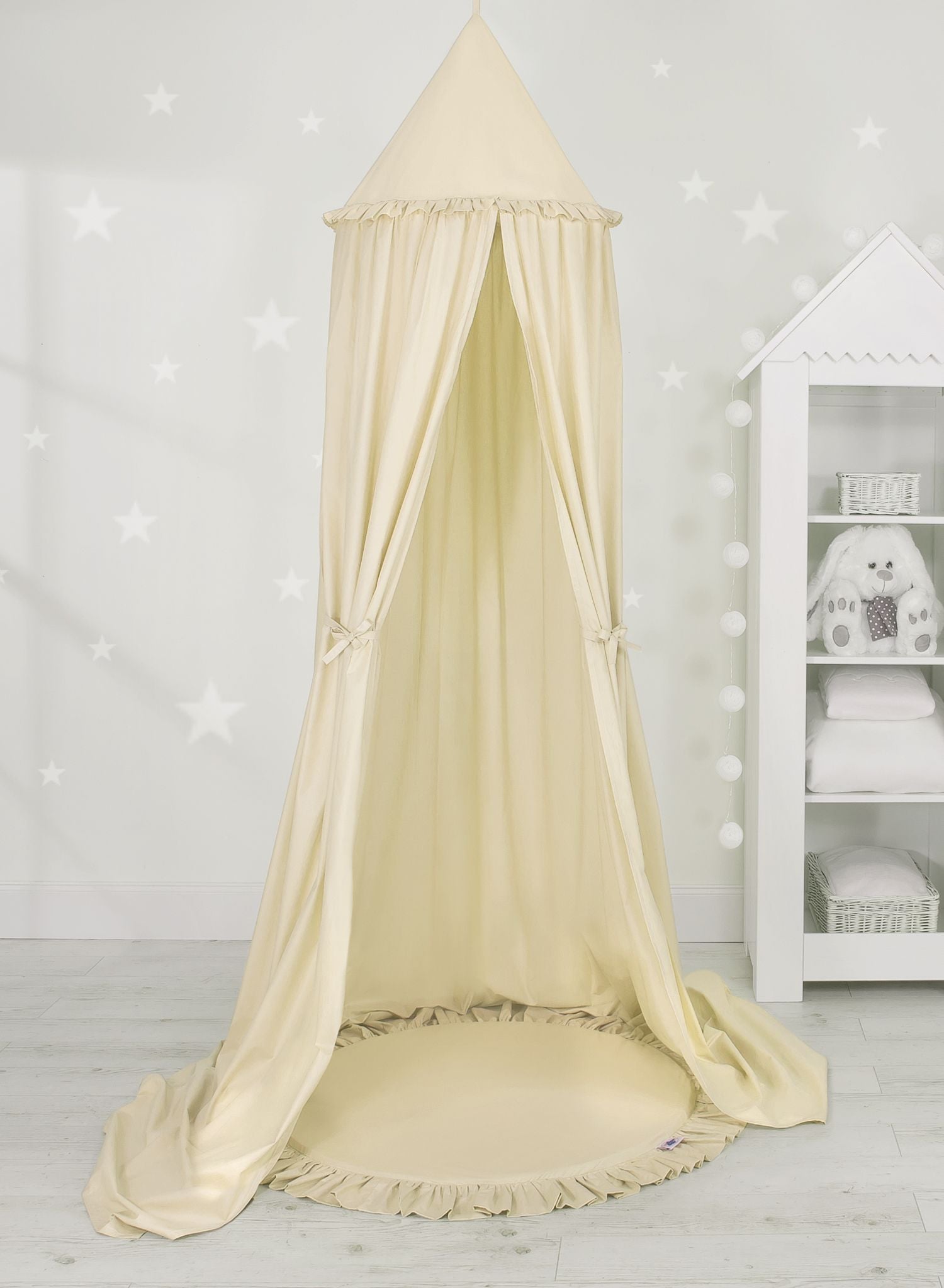 Set: Hanging baldachin for children's room cotton + Floor play mat- cream
