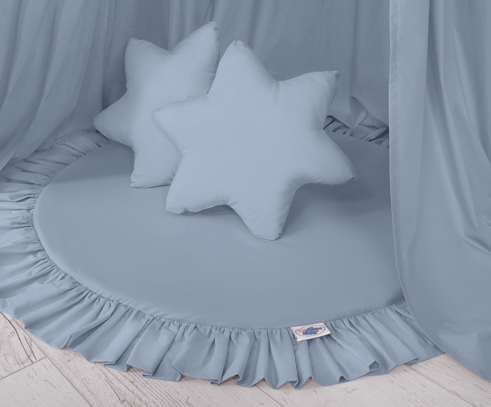 Set: Hanging baldachin for children's room cotton + Floor play mat- pastel blue