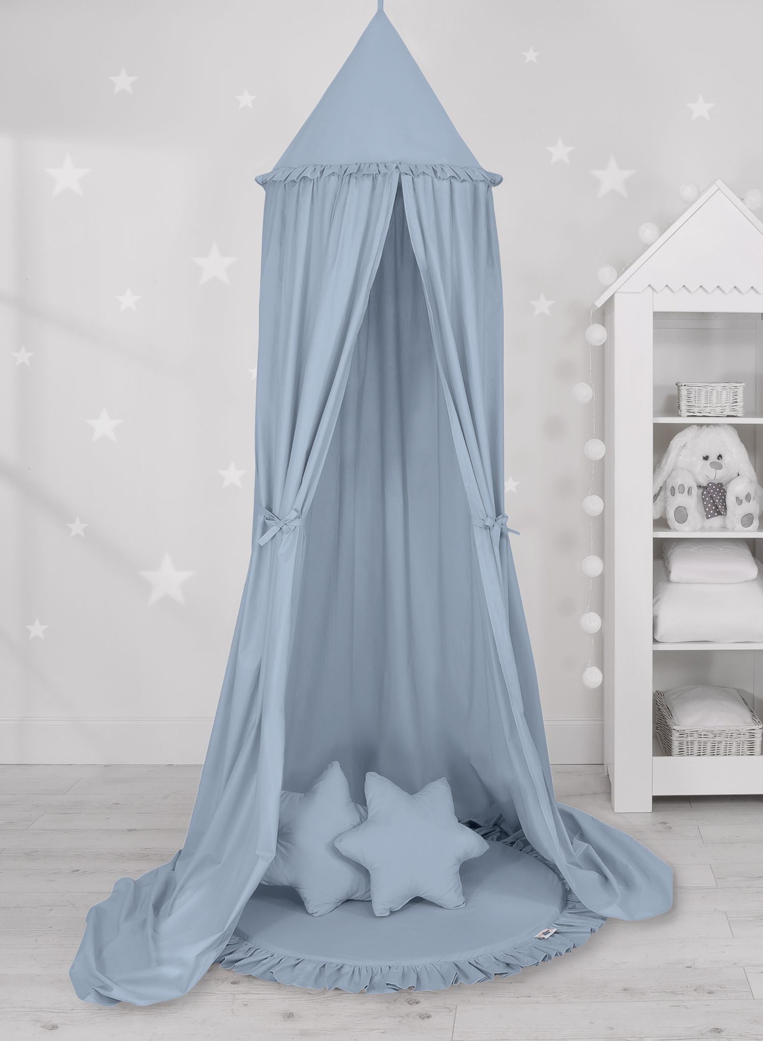 Hanging cotton canopy for children's room  - pastel blue