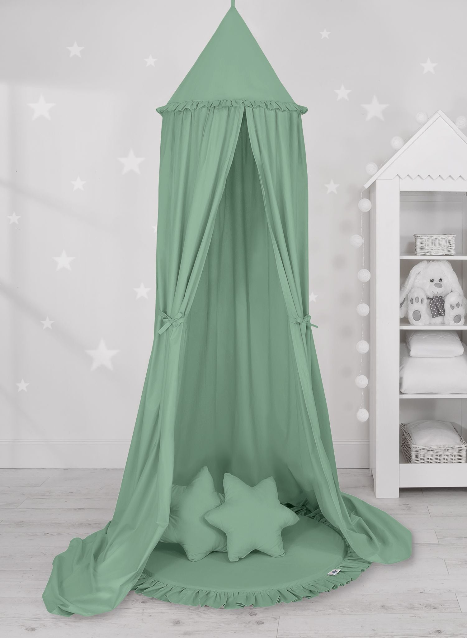 Hanging cotton canopy for children's room  - pastelgreen