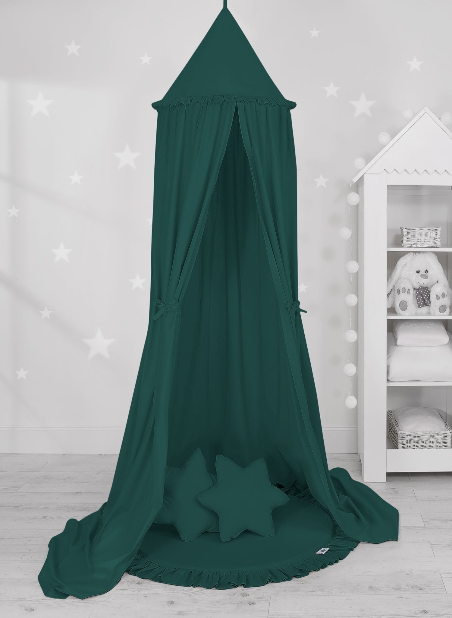 Hanging cotton canopy for children's room   - bottle green