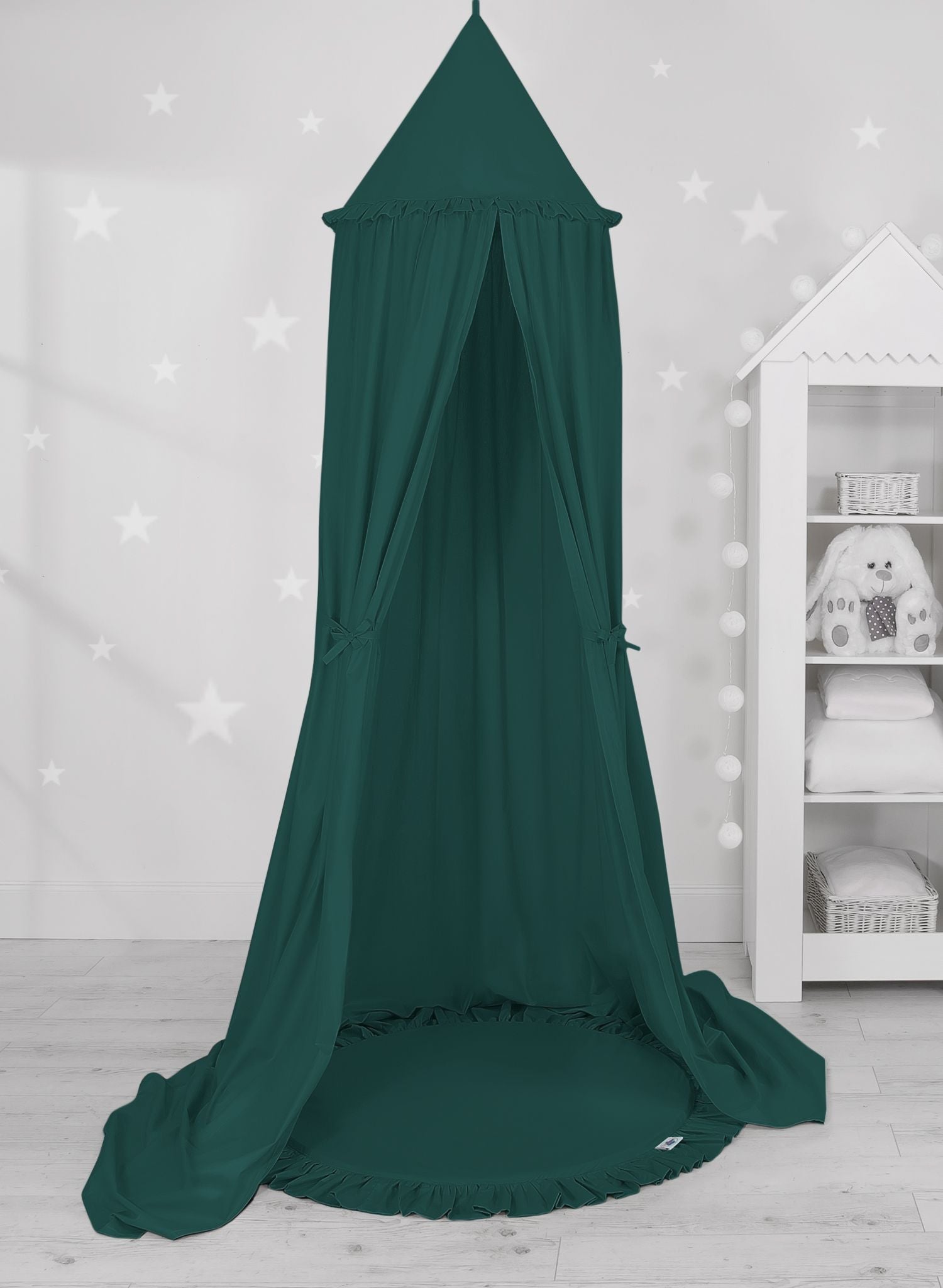 Set: Hanging baldachin for children's room cotton + Floor play mat- bottle green