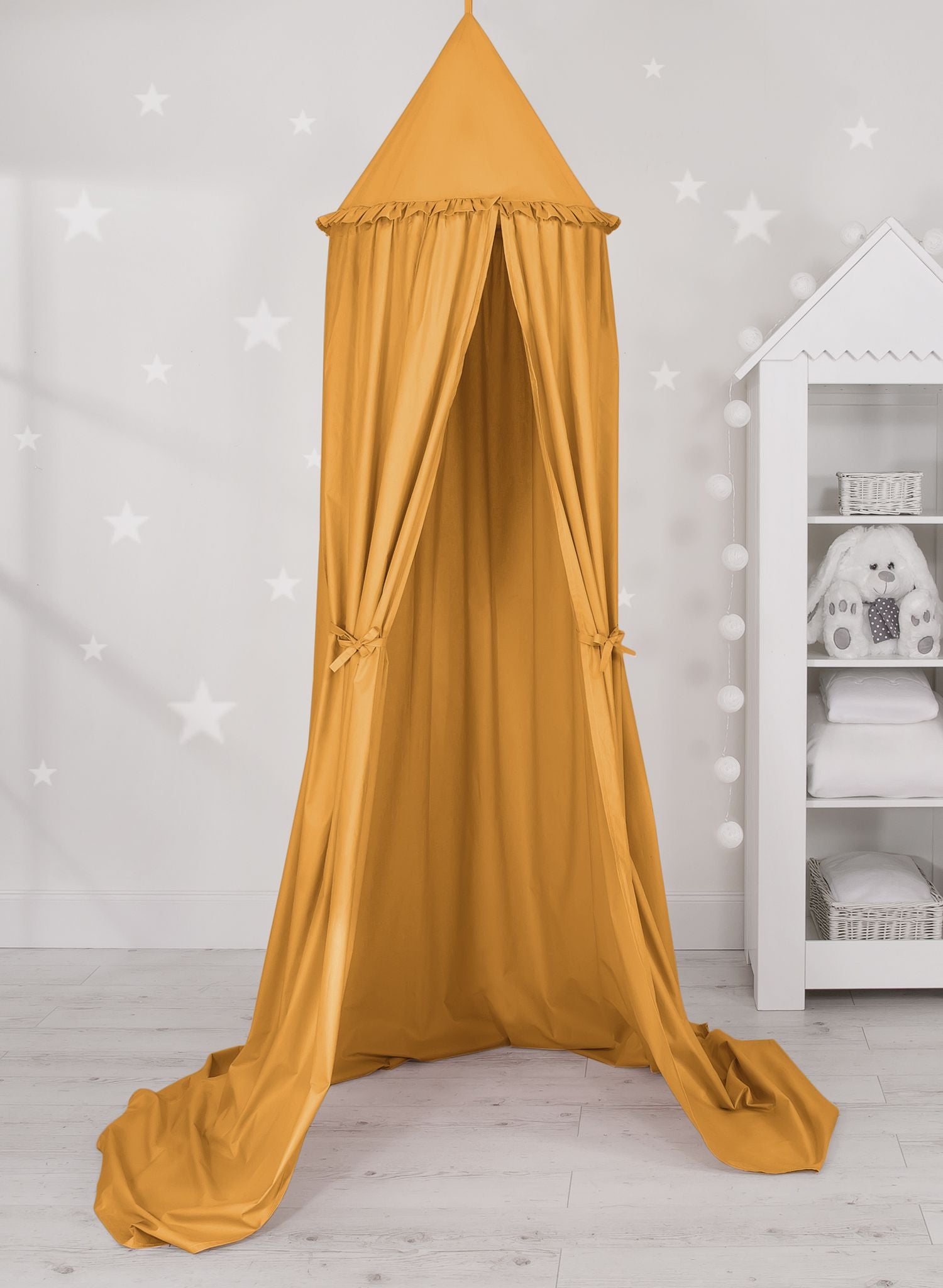 Hanging cotton canopy for children's room - honey yellow