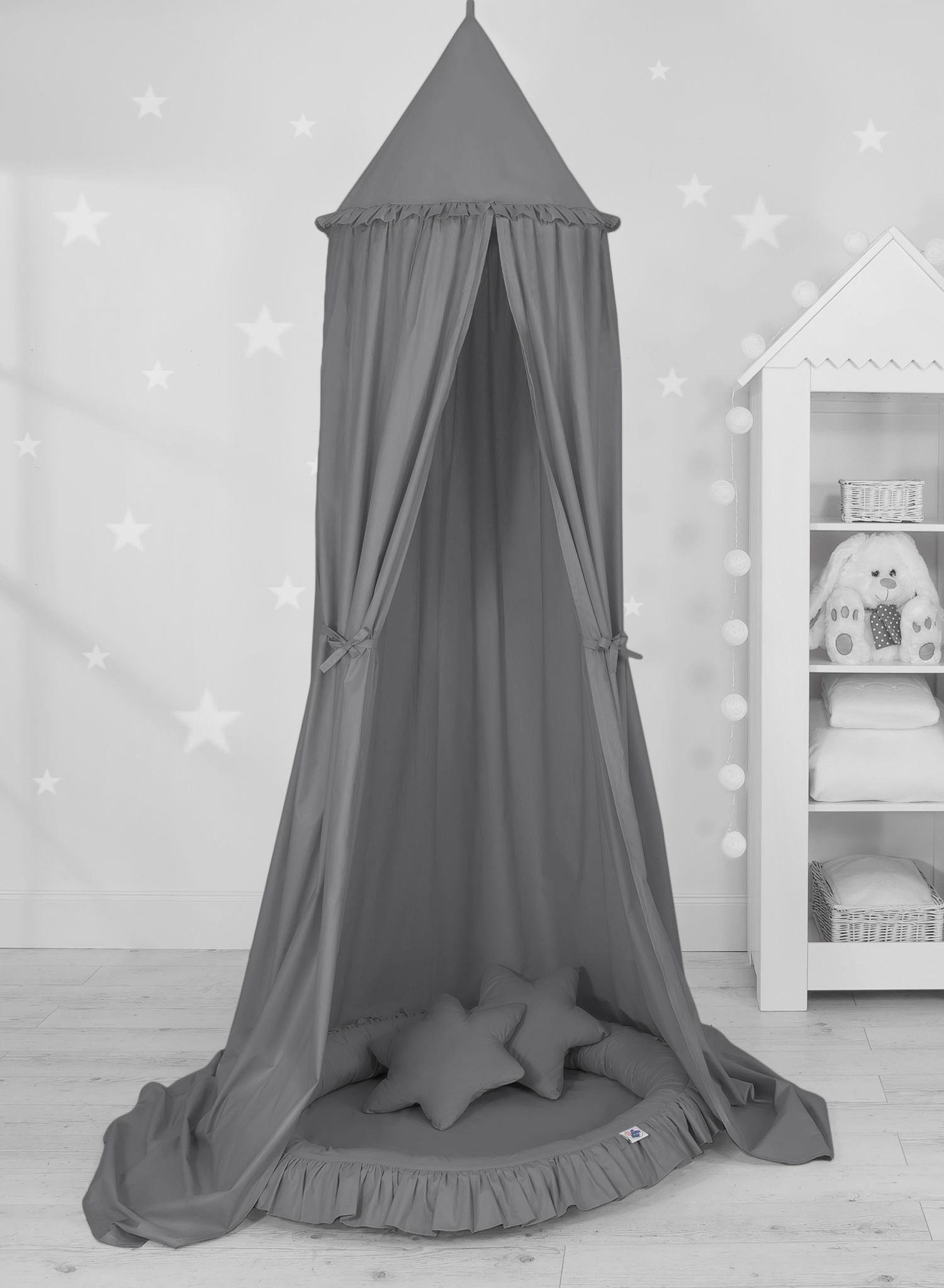 Hanging cotton canopy for children's room - anthracite