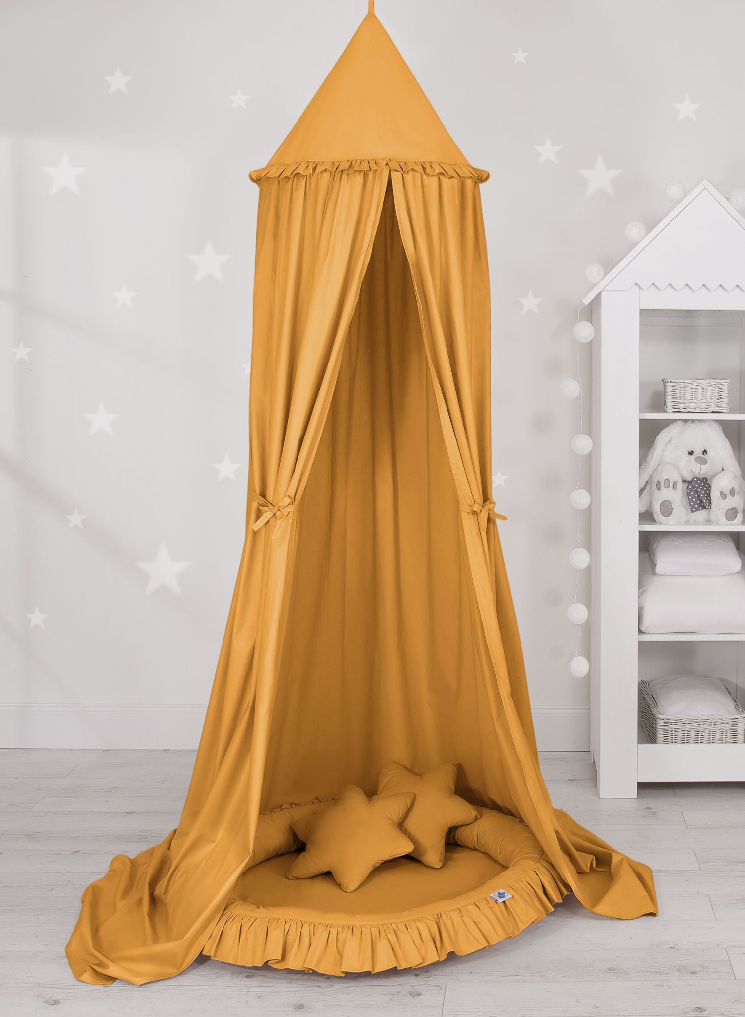 Hanging cotton canopy for children's room - honey yellow