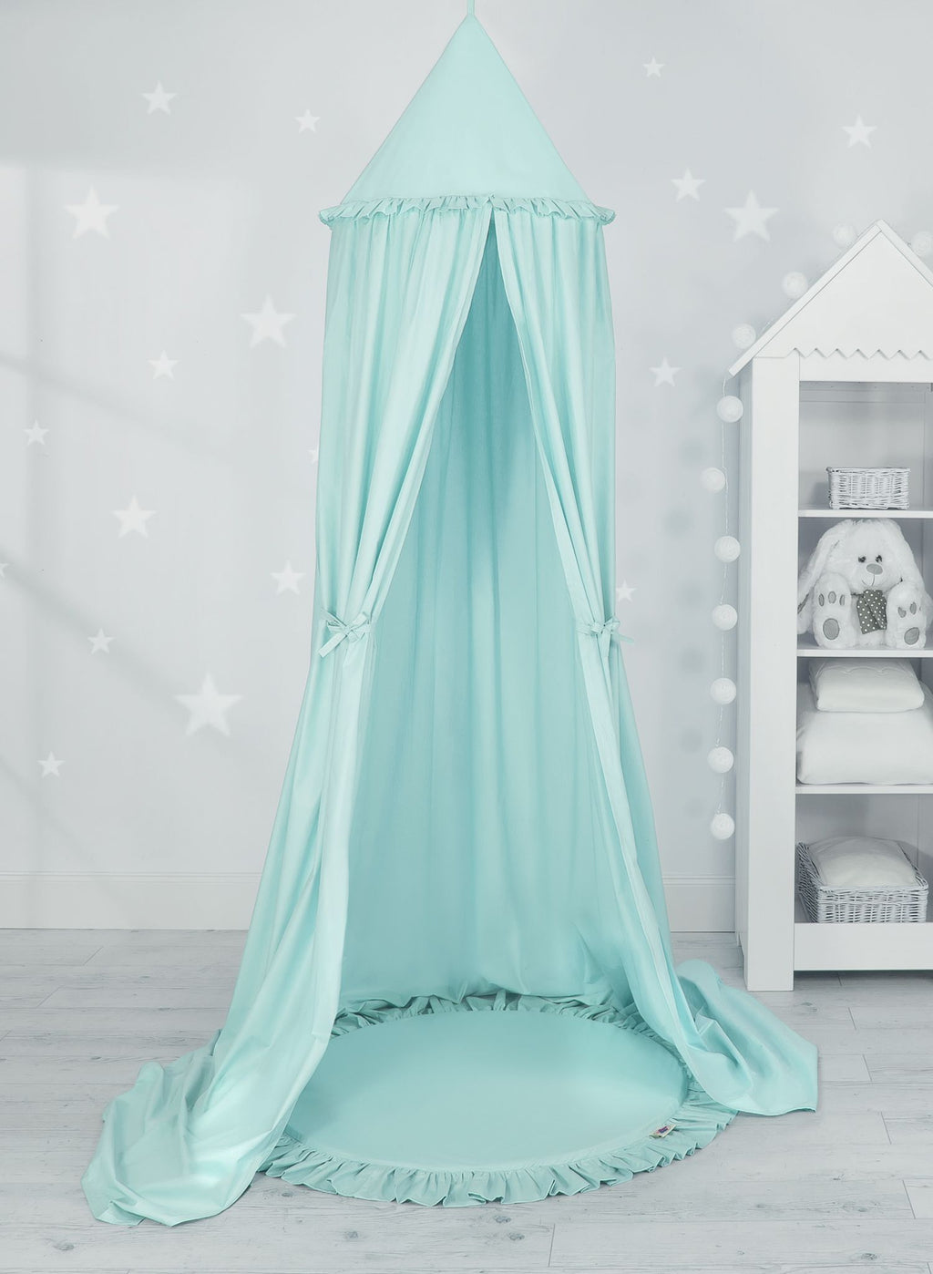 Set: Hanging baldachin for children's room cotton + Floor play mat- mint