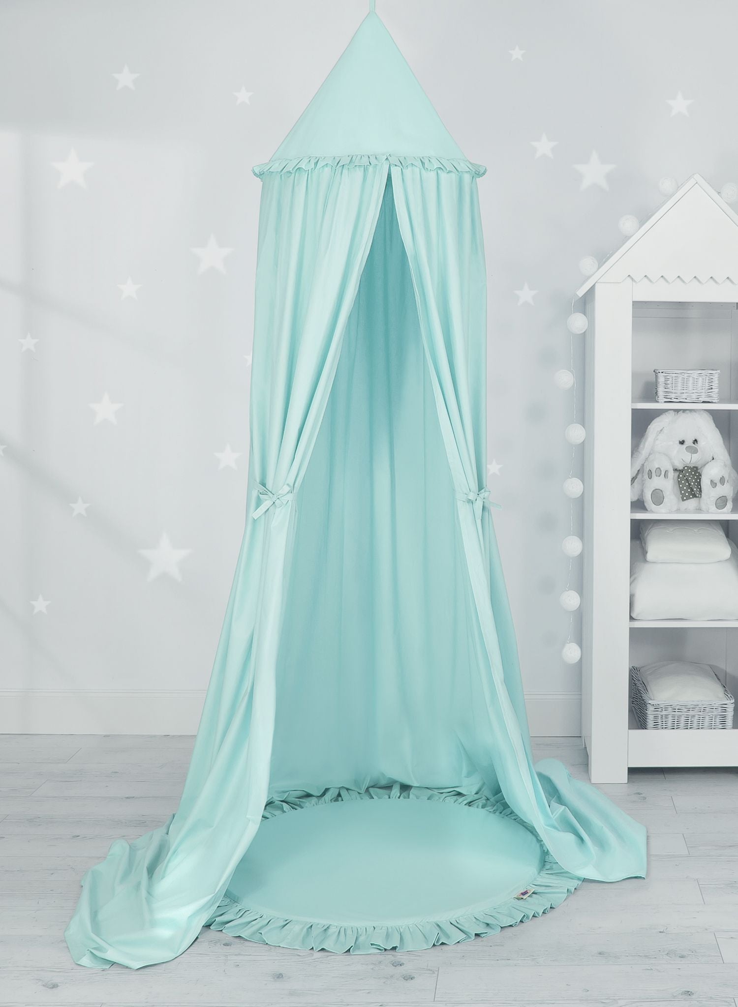 Set: Hanging baldachin for children's room cotton + Floor play mat- mint