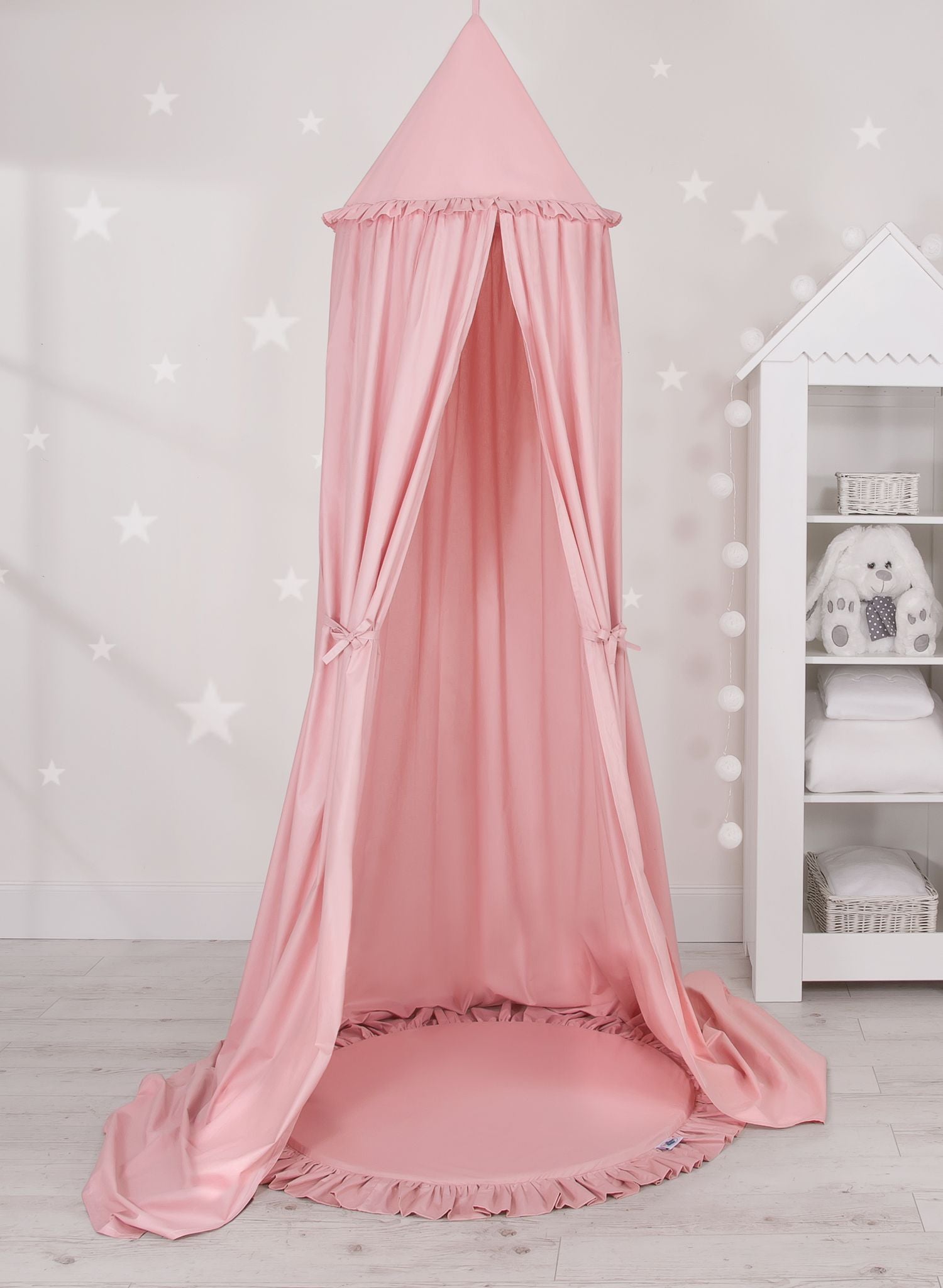 Set: Hanging baldachin for children's room cotton + Floor play mat- pastel pink