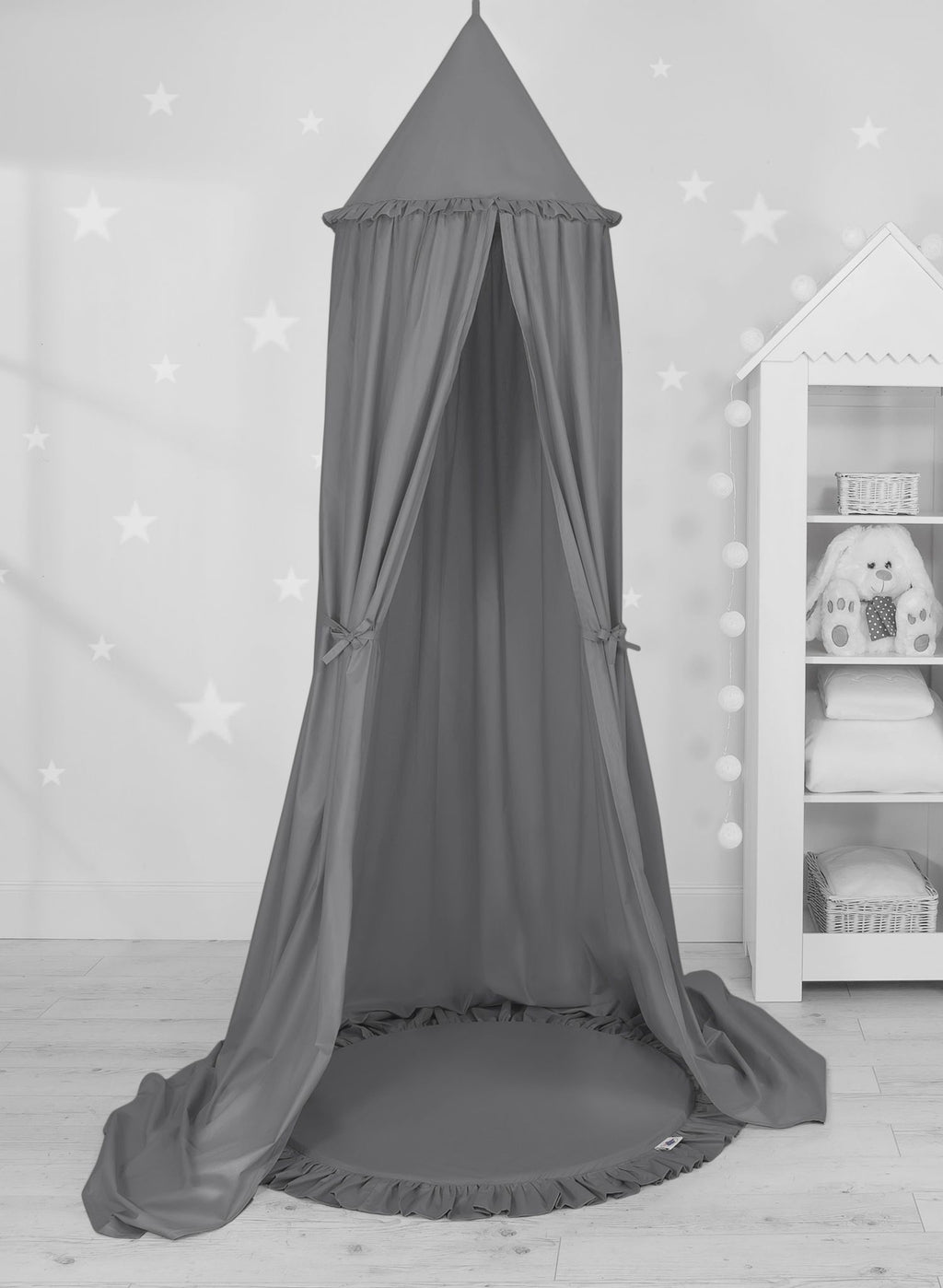 Set: Hanging baldachin for children's room cotton + Floor play mat- anthracite