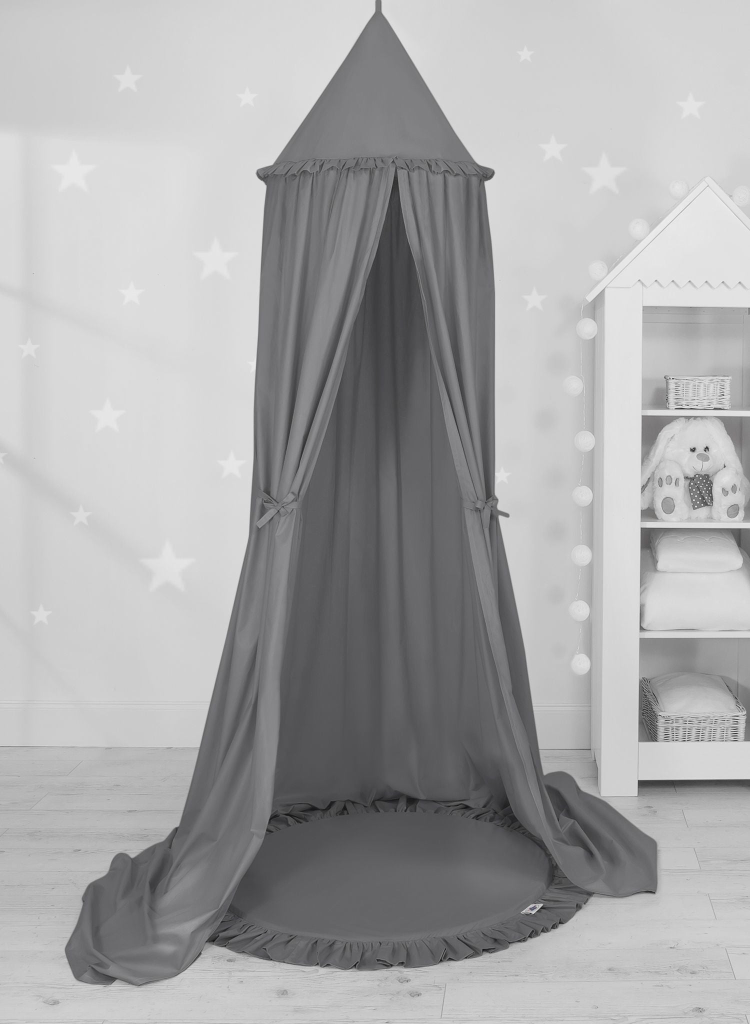 Set: Hanging baldachin for children's room cotton + Floor play mat- anthracite
