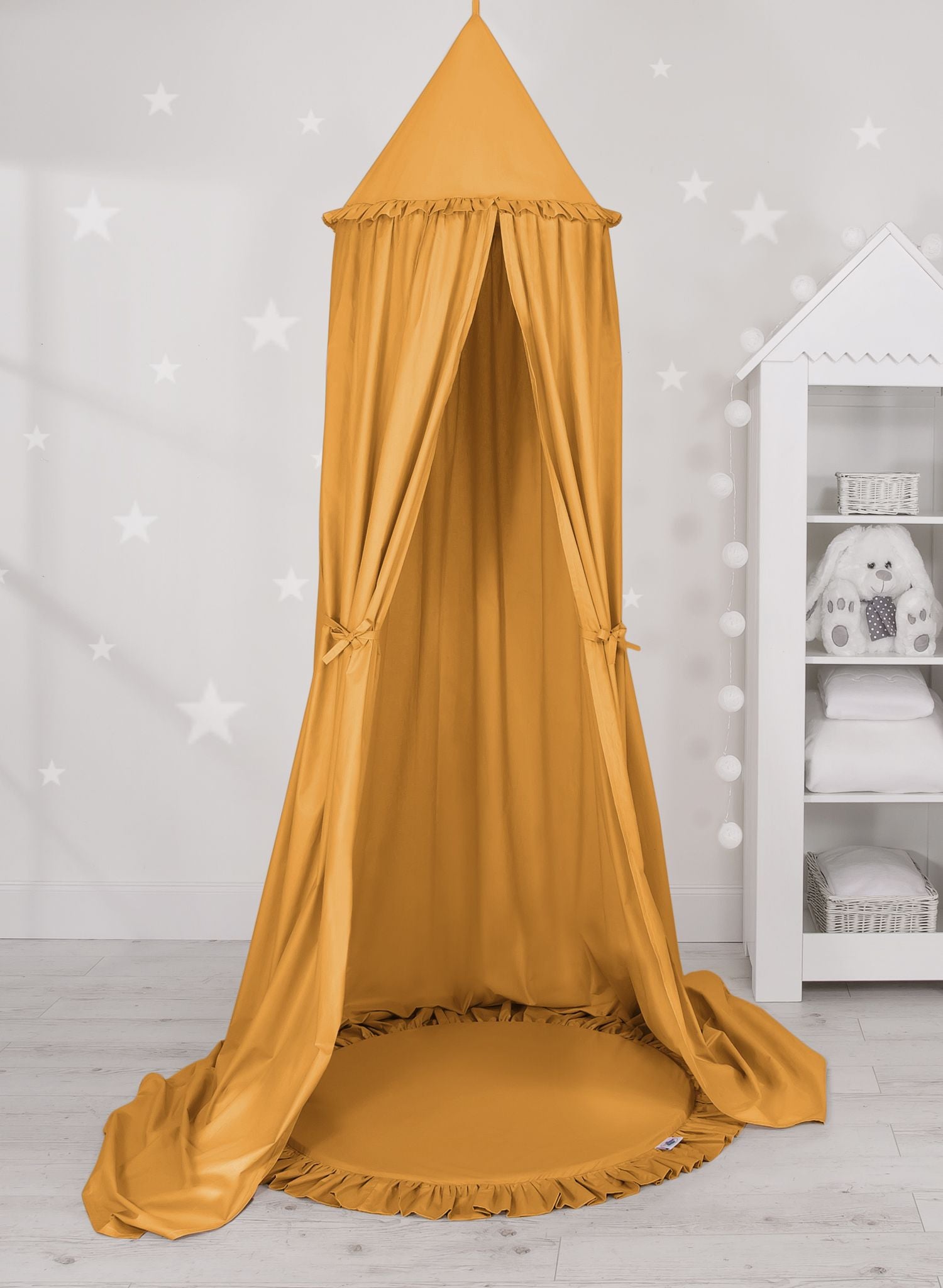 Set: Hanging baldachin for children's room cotton + Floor play mat- honey yellow