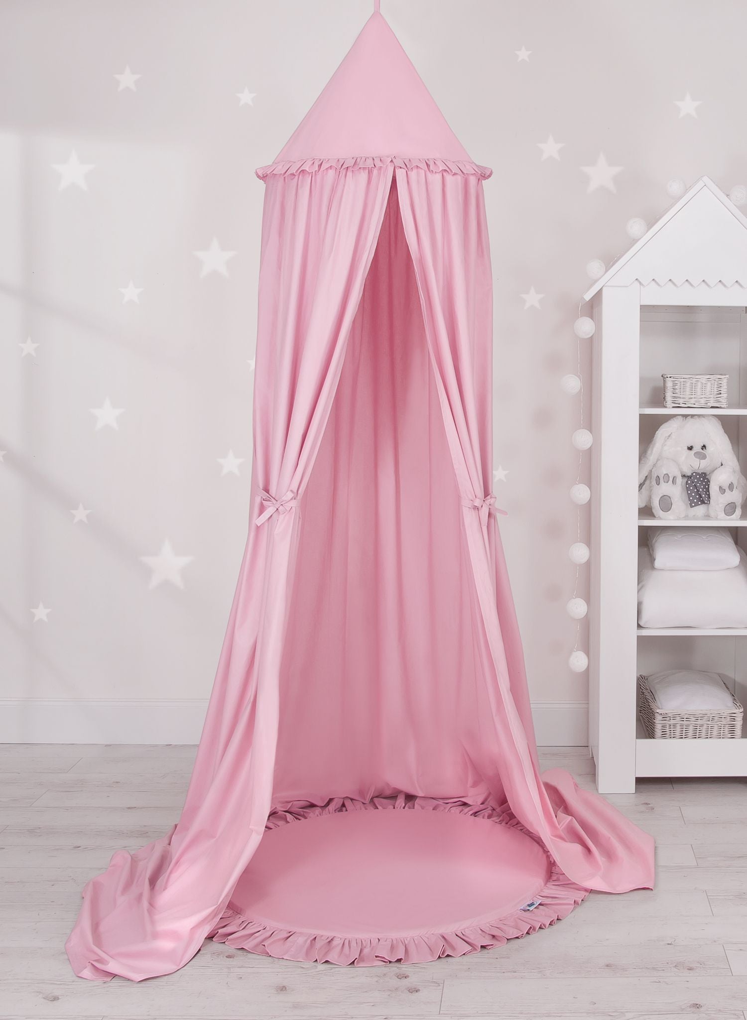 Set: Hanging baldachin for children's room cotton + Floor play mat - pink