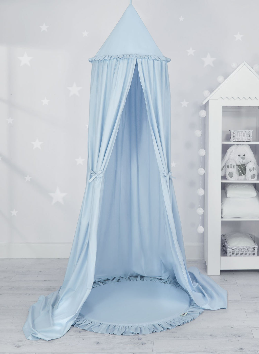 Set: Hanging baldachin for children's room cotton + Floor play mat - blue