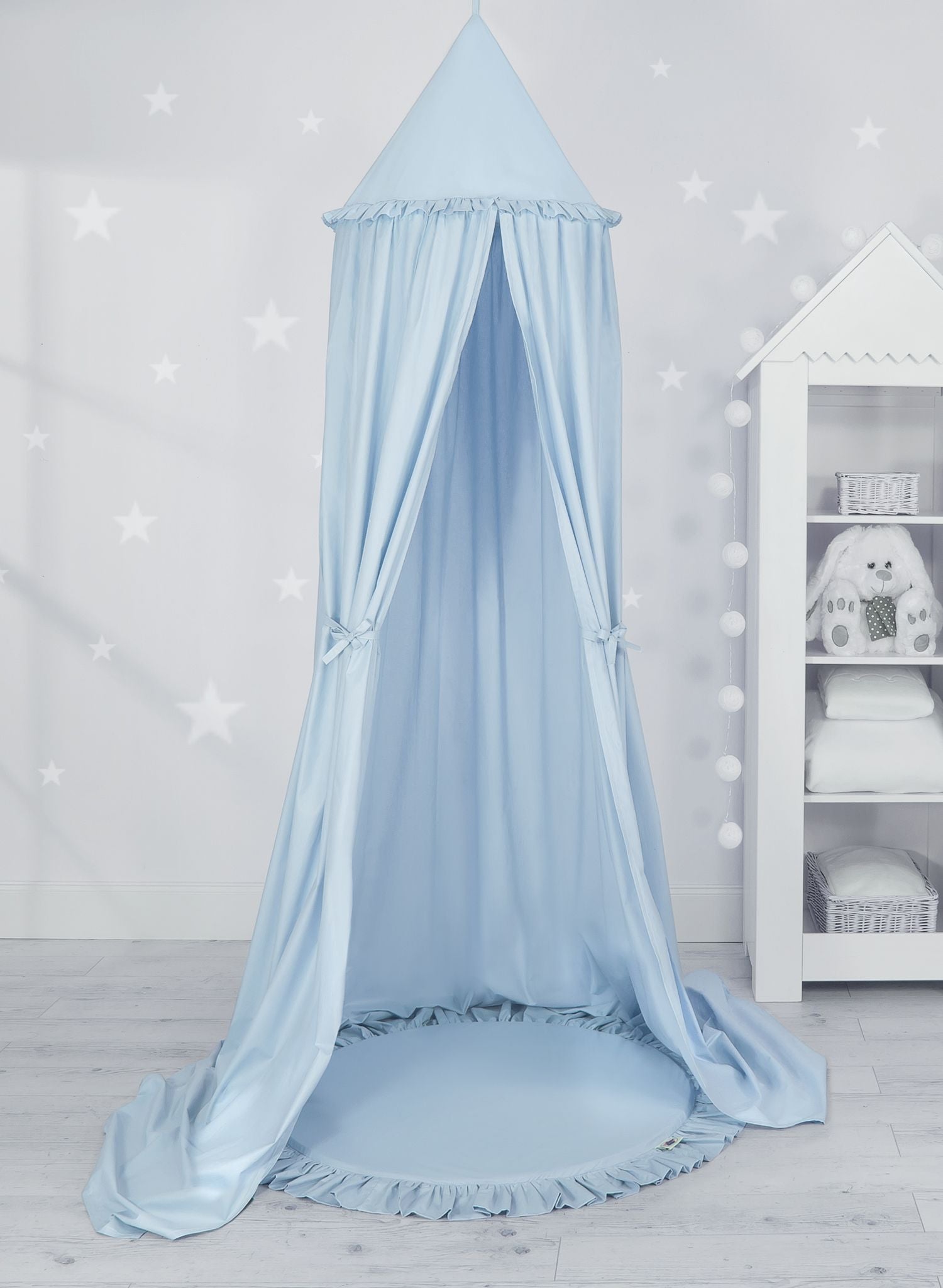 Set: Hanging baldachin for children's room cotton + Floor play mat - blue