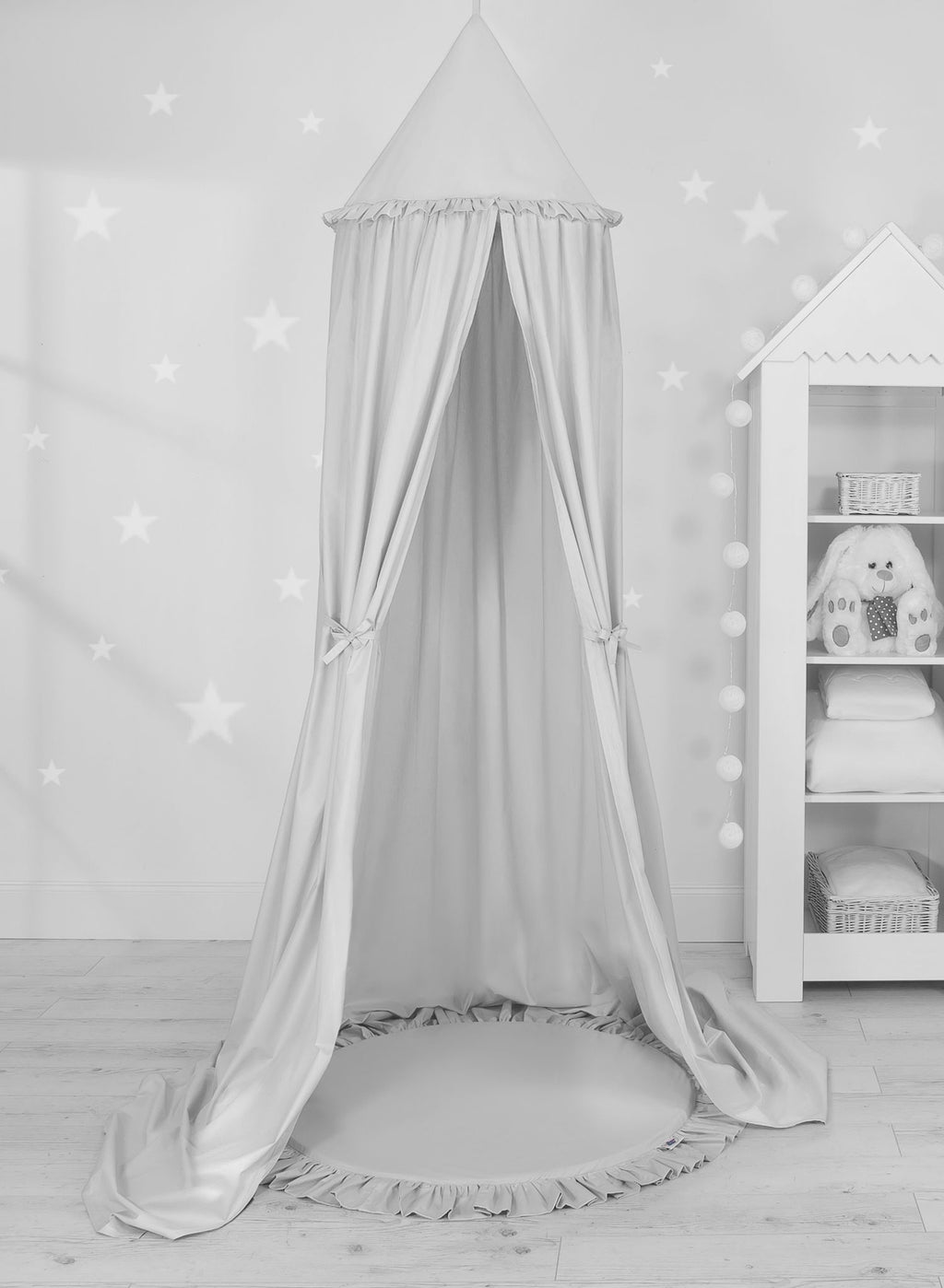 Set: Hanging baldachin for children's room cotton + Floor play mat- gray
