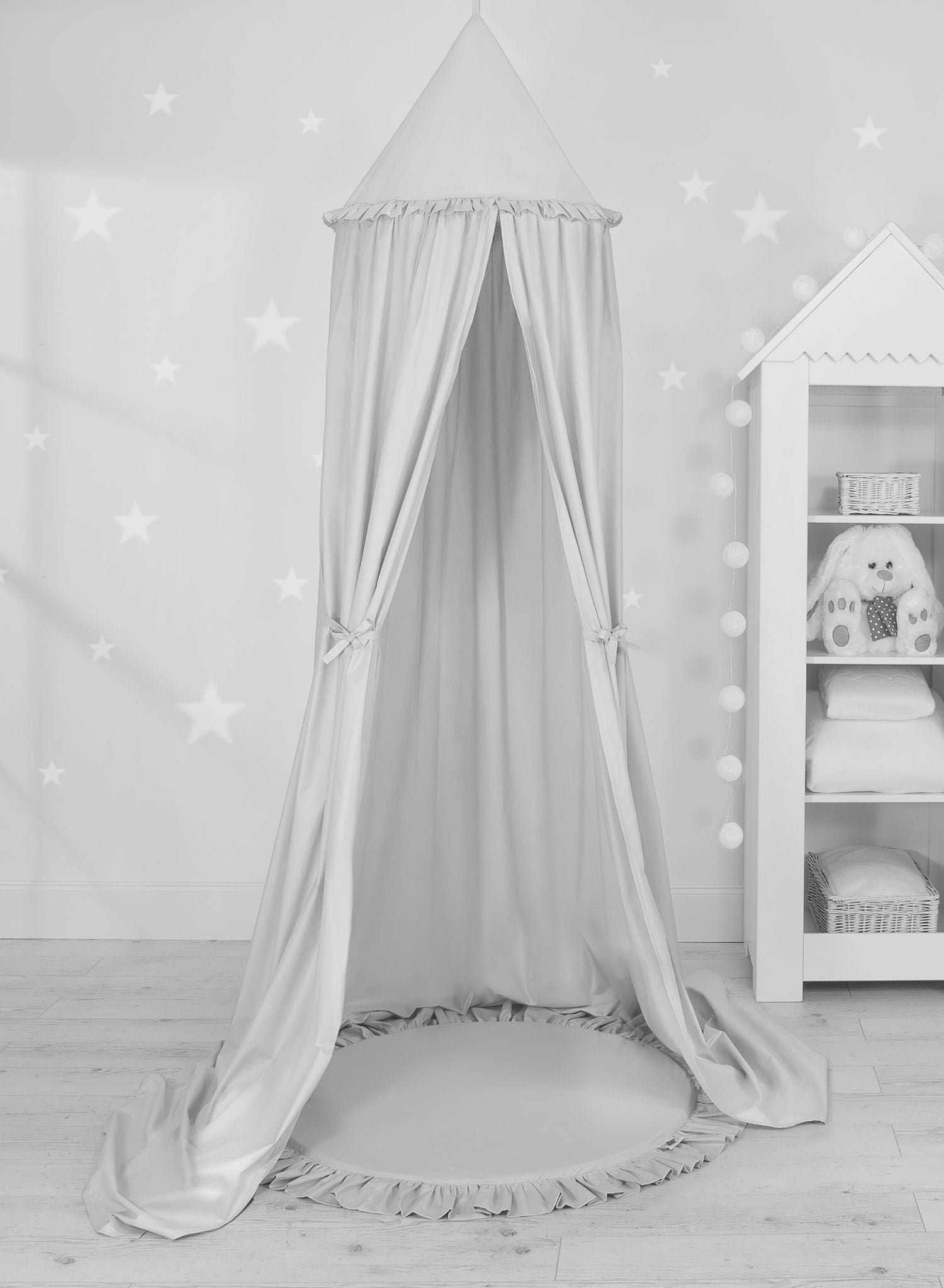Set: Hanging baldachin for children's room cotton + Floor play mat- gray