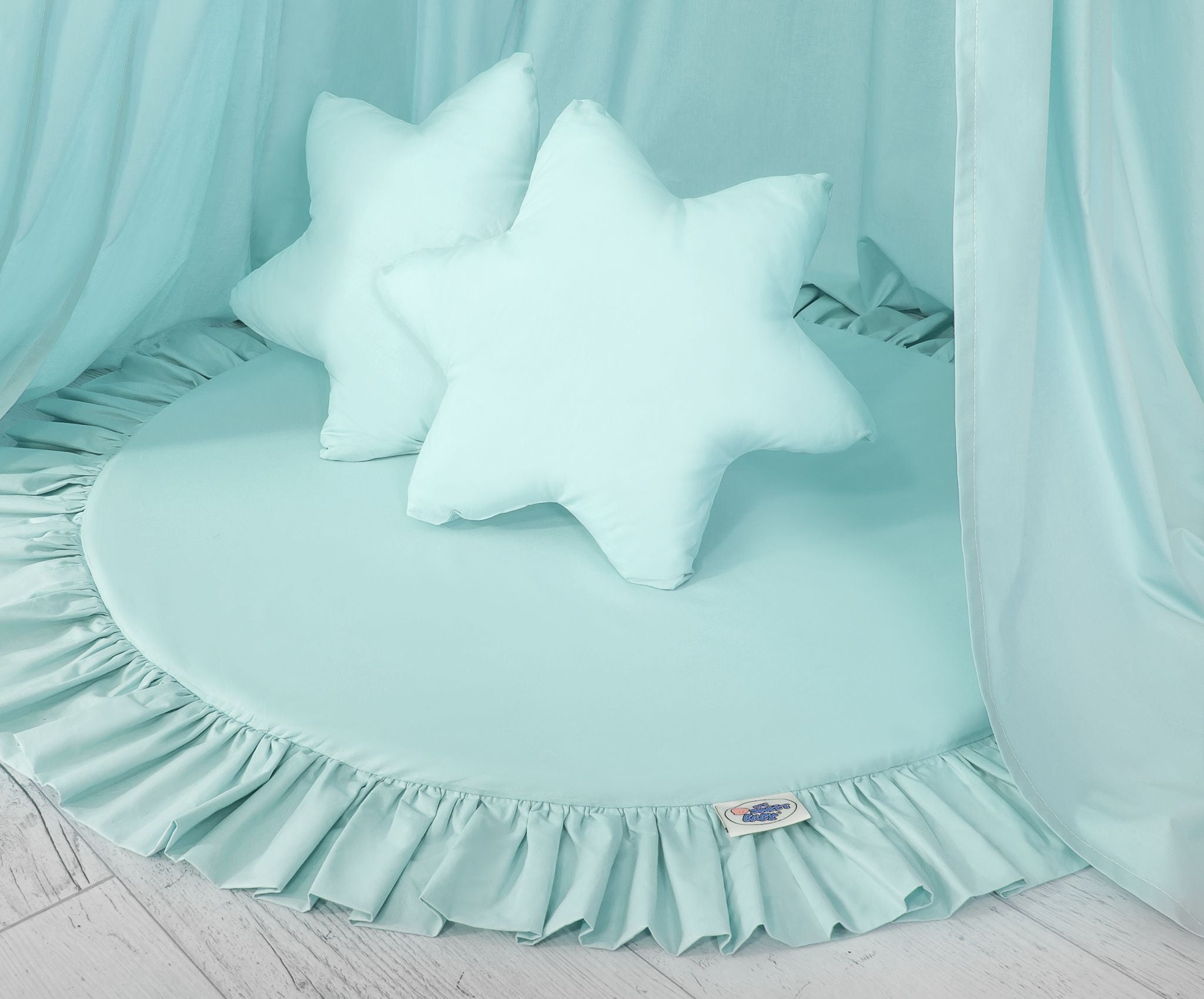 Set: Hanging baldachin for children's room cotton + Floor play mat- mint