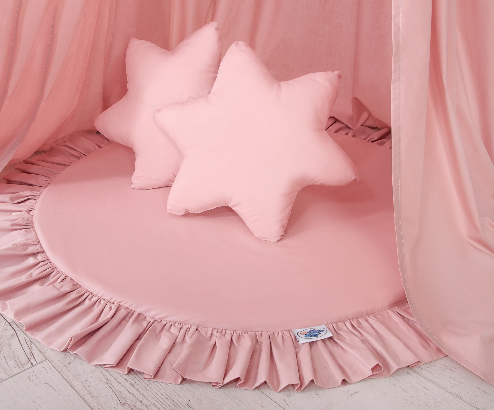 Set: Hanging baldachin for children's room cotton + Floor play mat- pastel pink