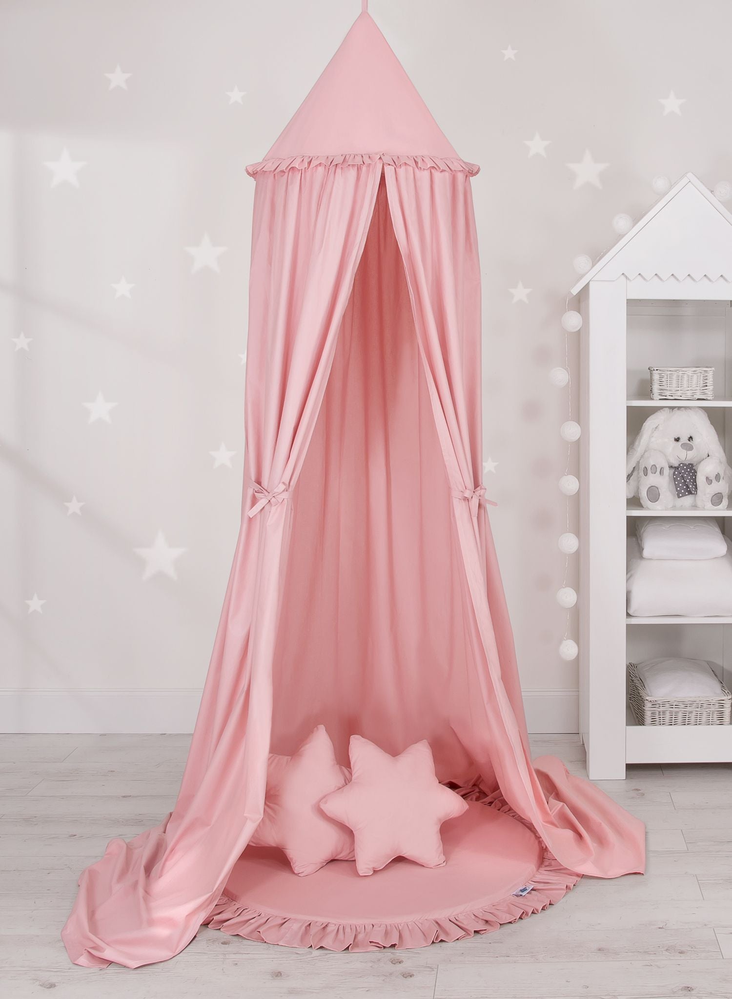 Hanging cotton canopy for children's room - pastel pink