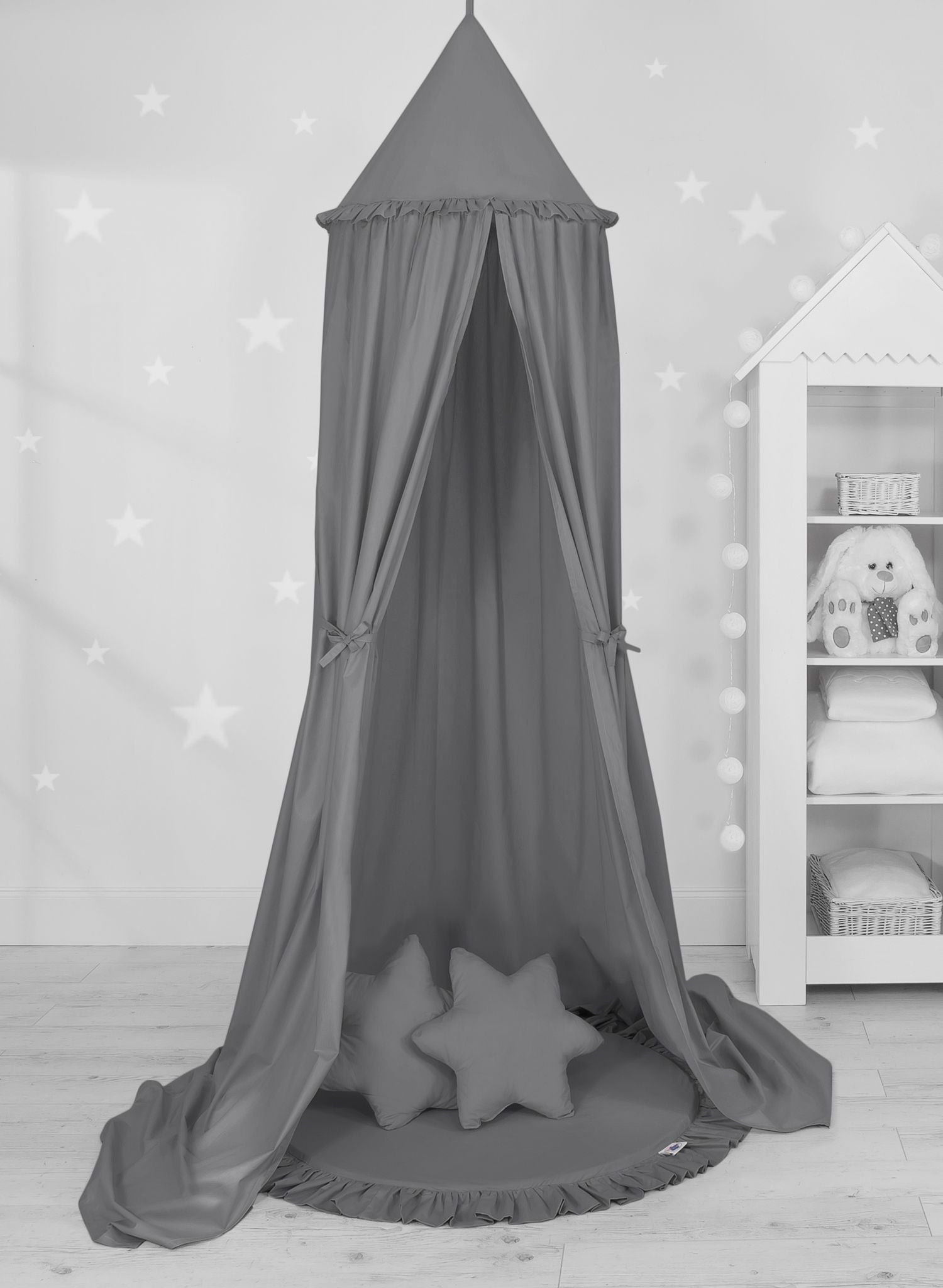 Hanging cotton canopy for children's room - anthracite