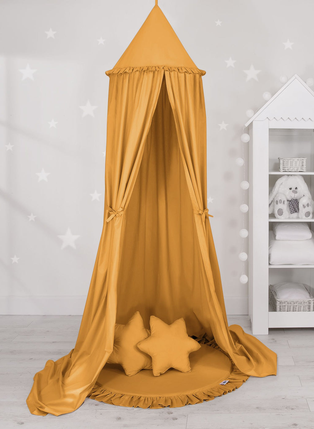 Hanging cotton canopy for children's room - honey yellow