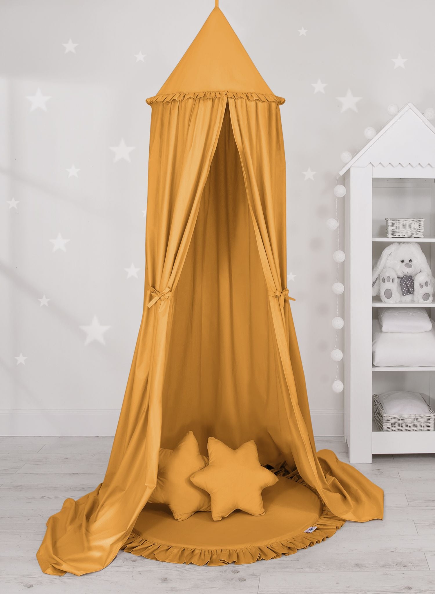Hanging cotton canopy for children's room - honey yellow