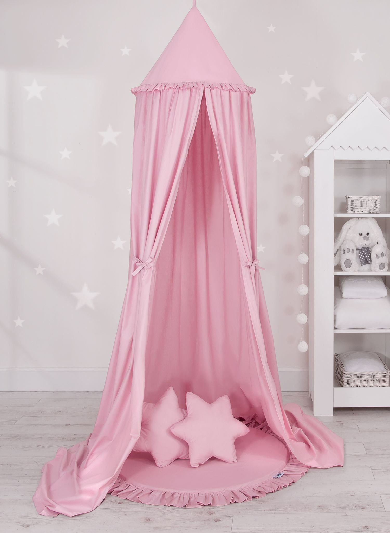 Hanging cotton canopy for children's room - pink