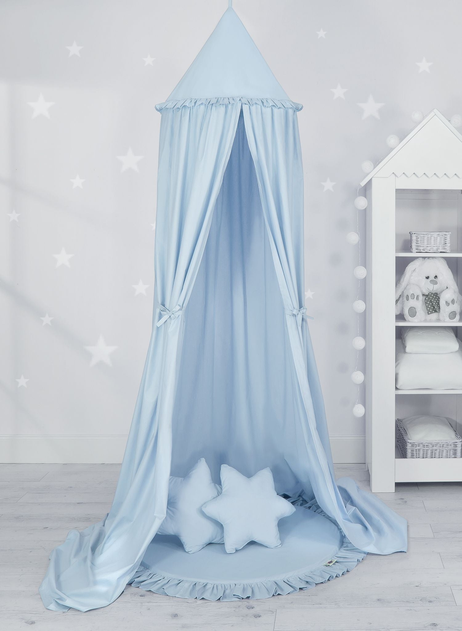Hanging cotton canopy for children's room - blue