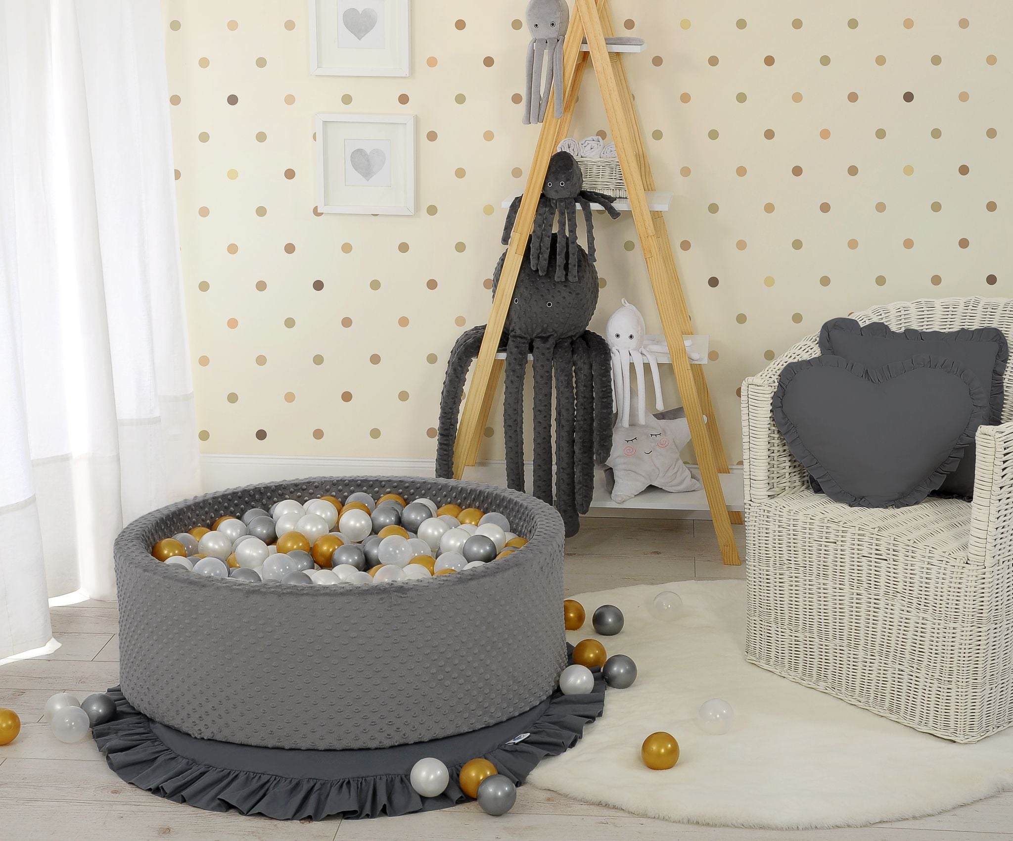 Ball-pit minky H-30 cm with balls 300pcs - dark grey