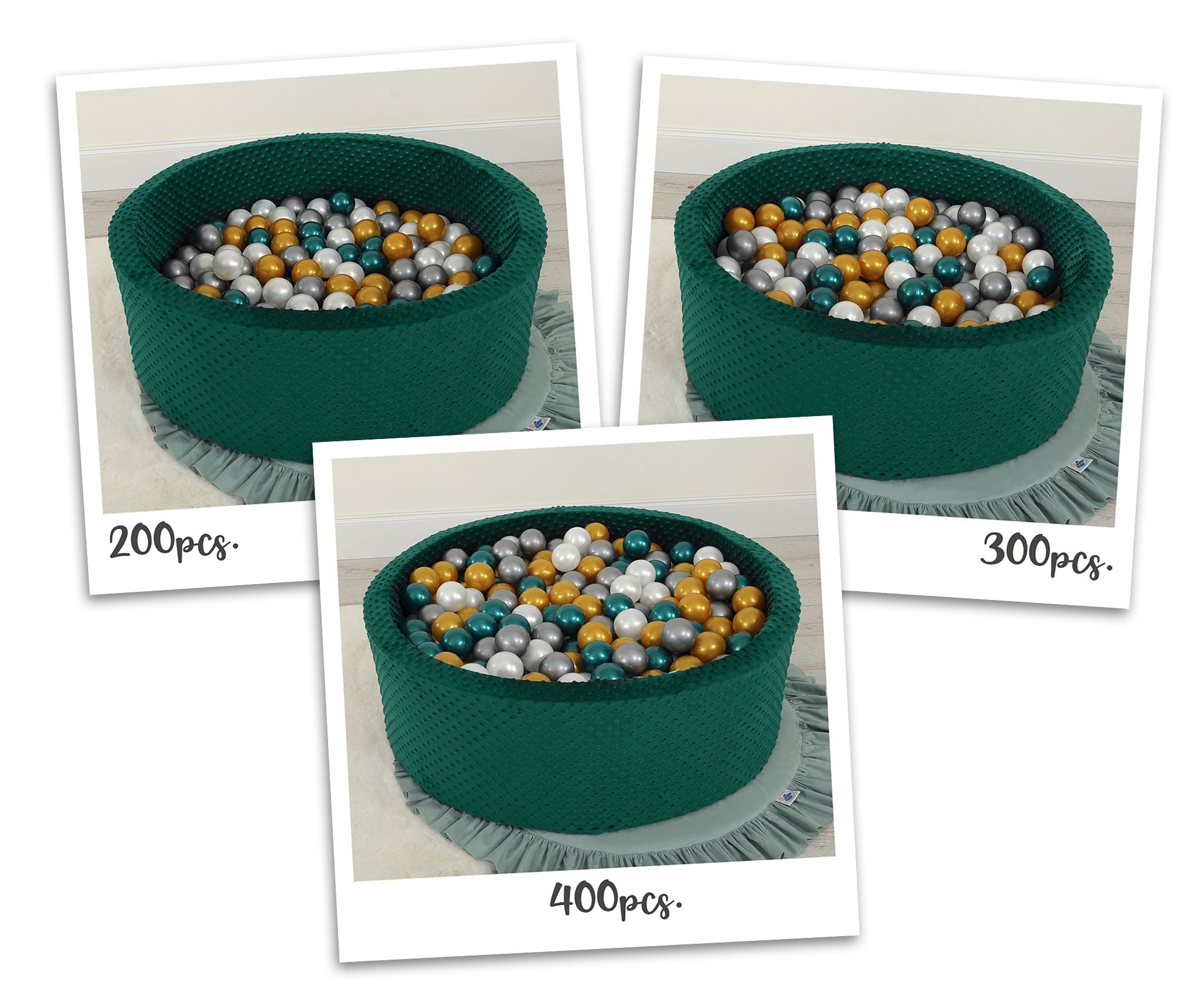 Ball-pit minky H-30 cm with balls 300pcs - bottle green