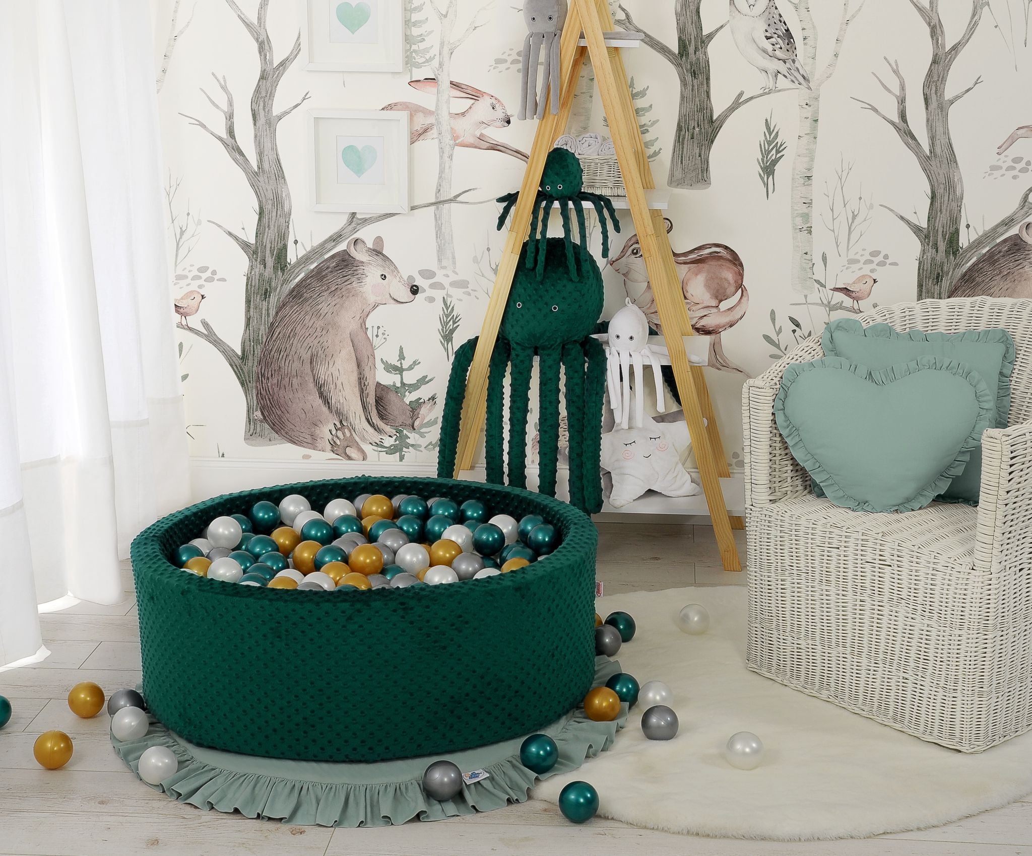 Ball-pit minky H-30 cm with balls 300pcs - bottle green