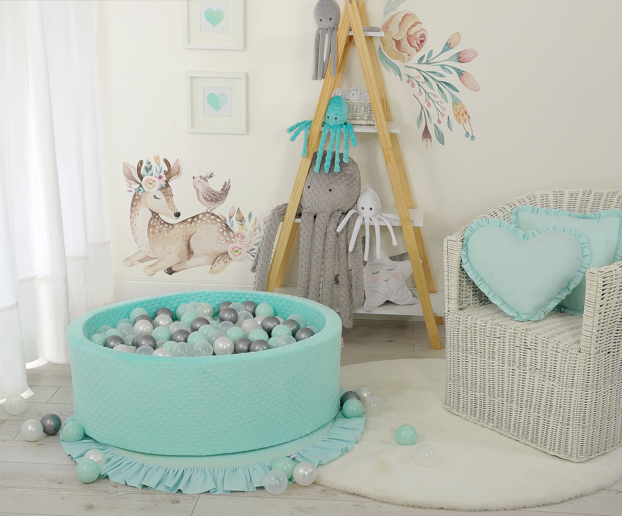 Ball-pit minky H-30 cm with balls 300pcs - mint