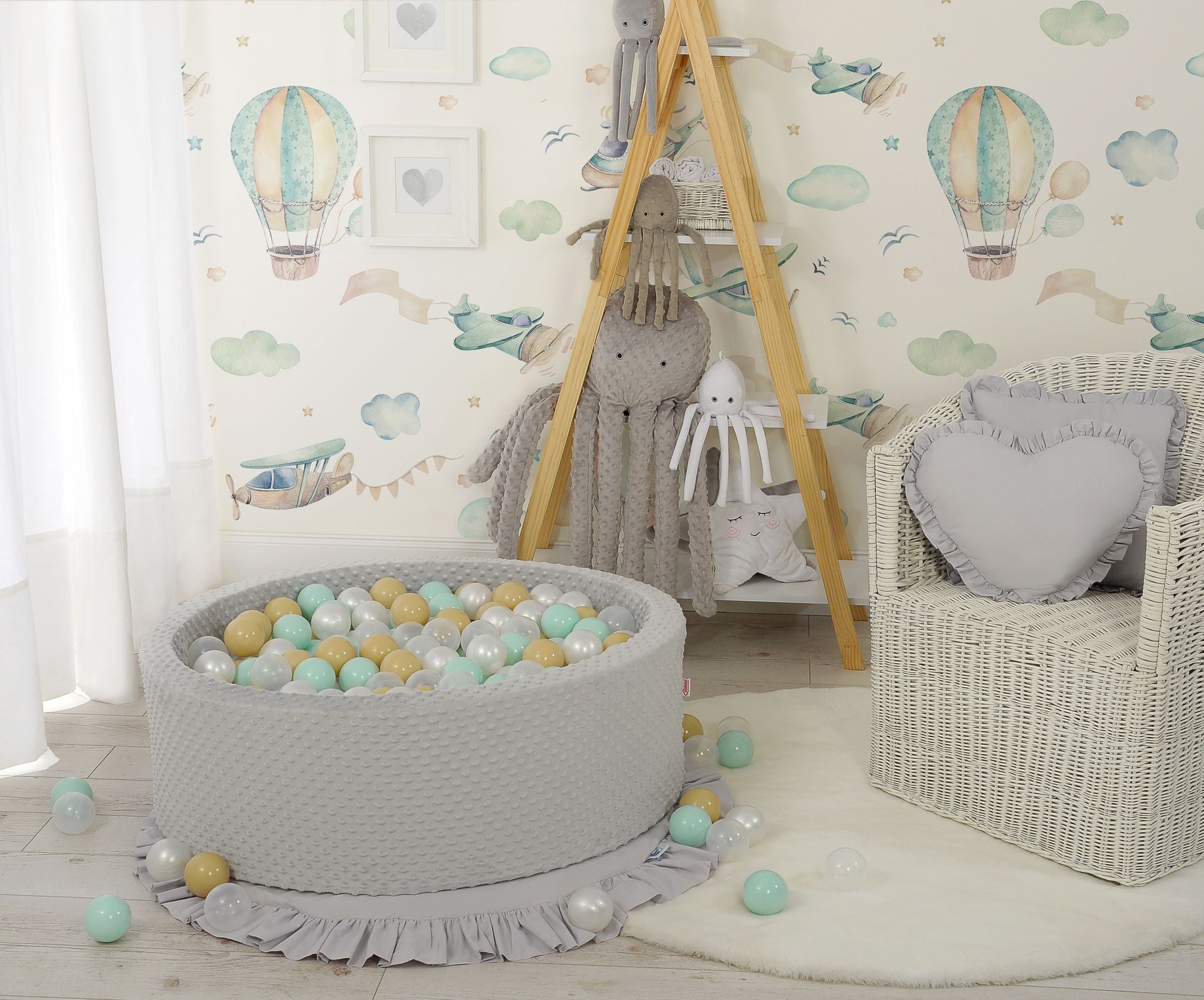 Ball-pit minky H-30 cm with balls 300pcs - grey