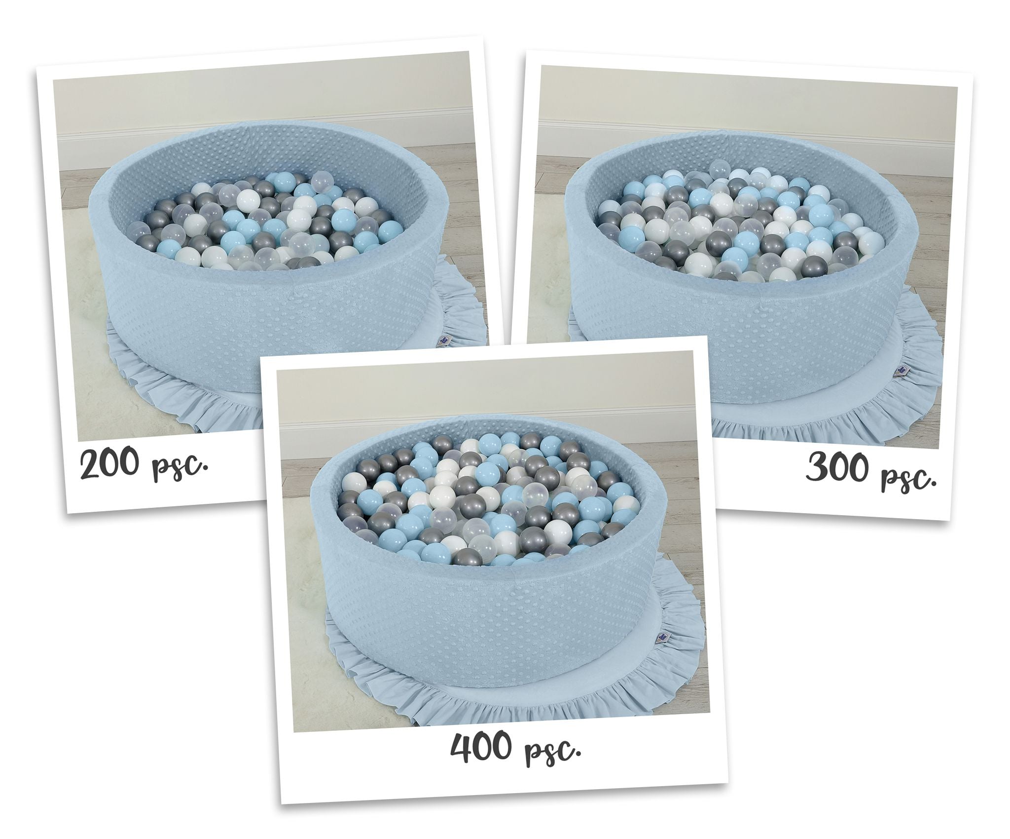 Ball-pit minky H-30 cm with balls 300pcs - misty blue