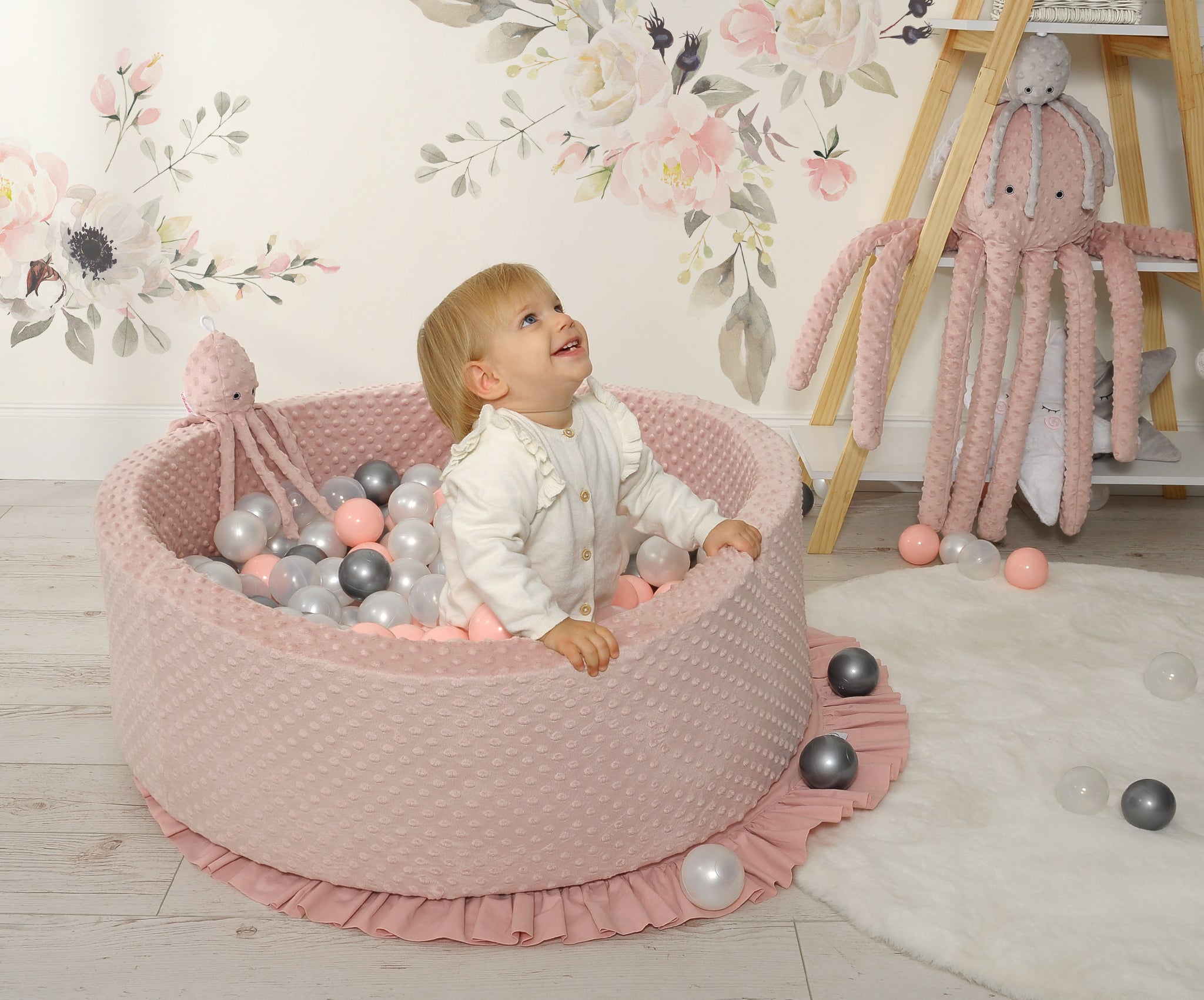 Ball-pit minky H-30 cm with balls 300pcs - misty blue
