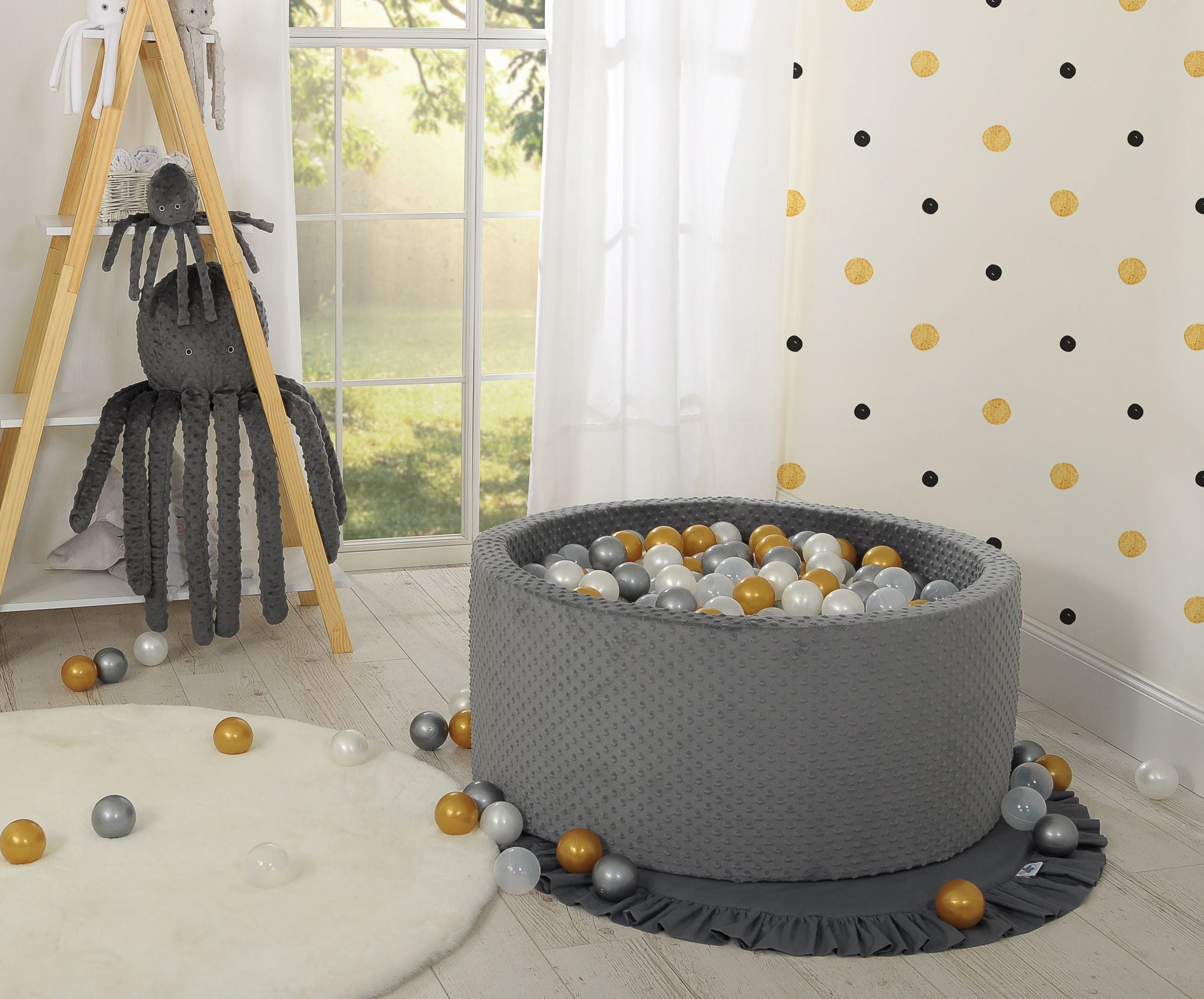 Ball-pit minky H-40 cm with balls 200pcs- dark grey