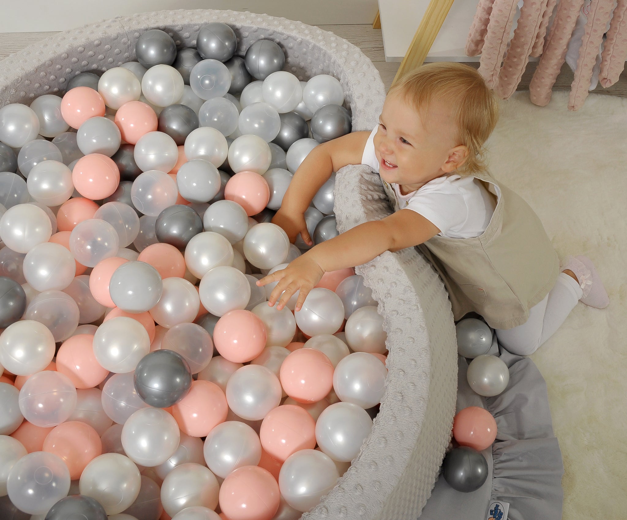 Ball-pit minky H-40 cm with balls 200pcs- misty blue