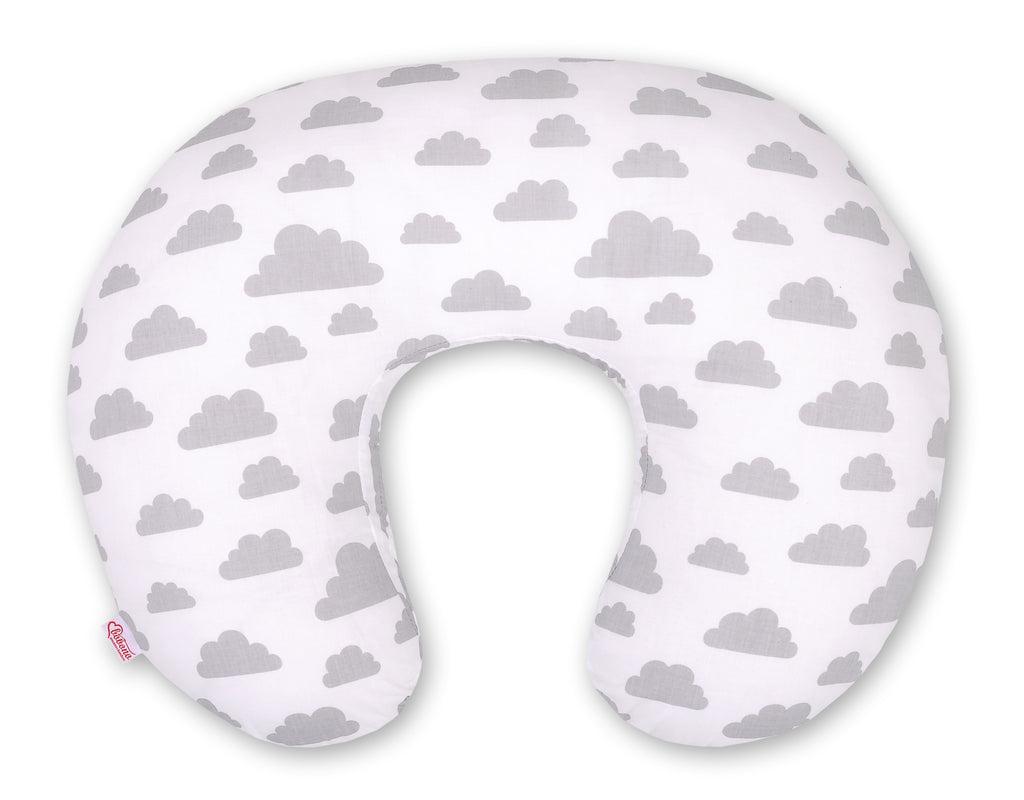 Breastfeeding Pillow Nursing Croissant Pillow, removable, Hands-Free Feeding - clouds gray