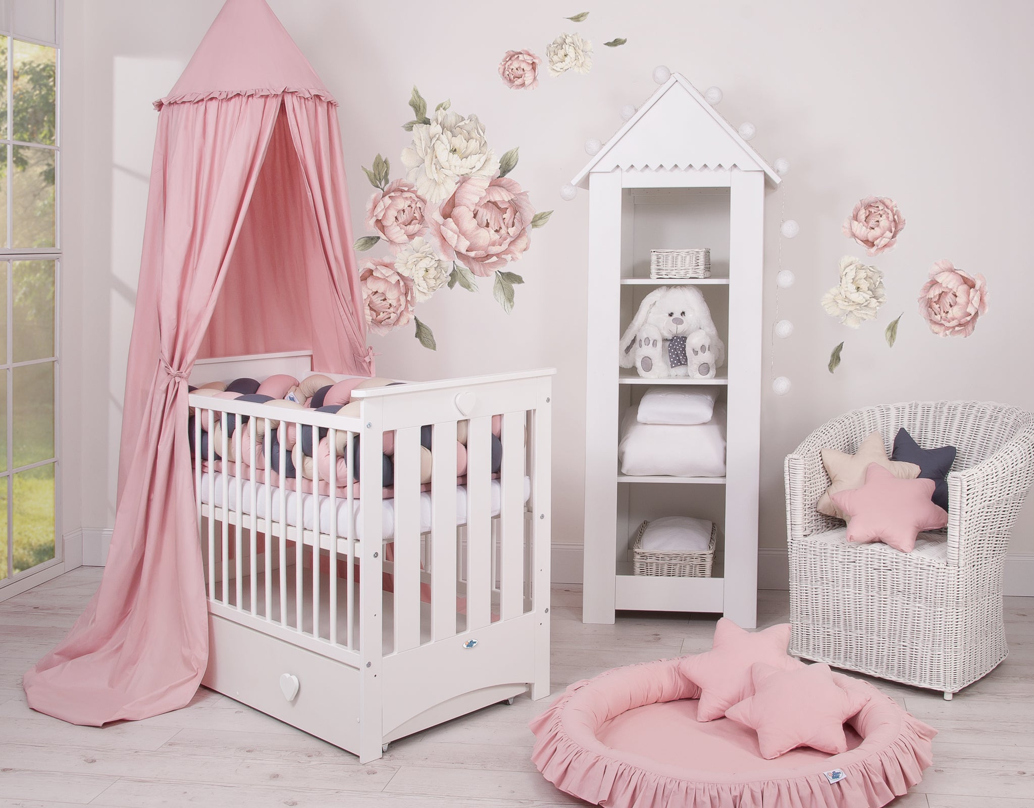 Wooden baby cot  120x60cm Lorenzo III white, with teething rail