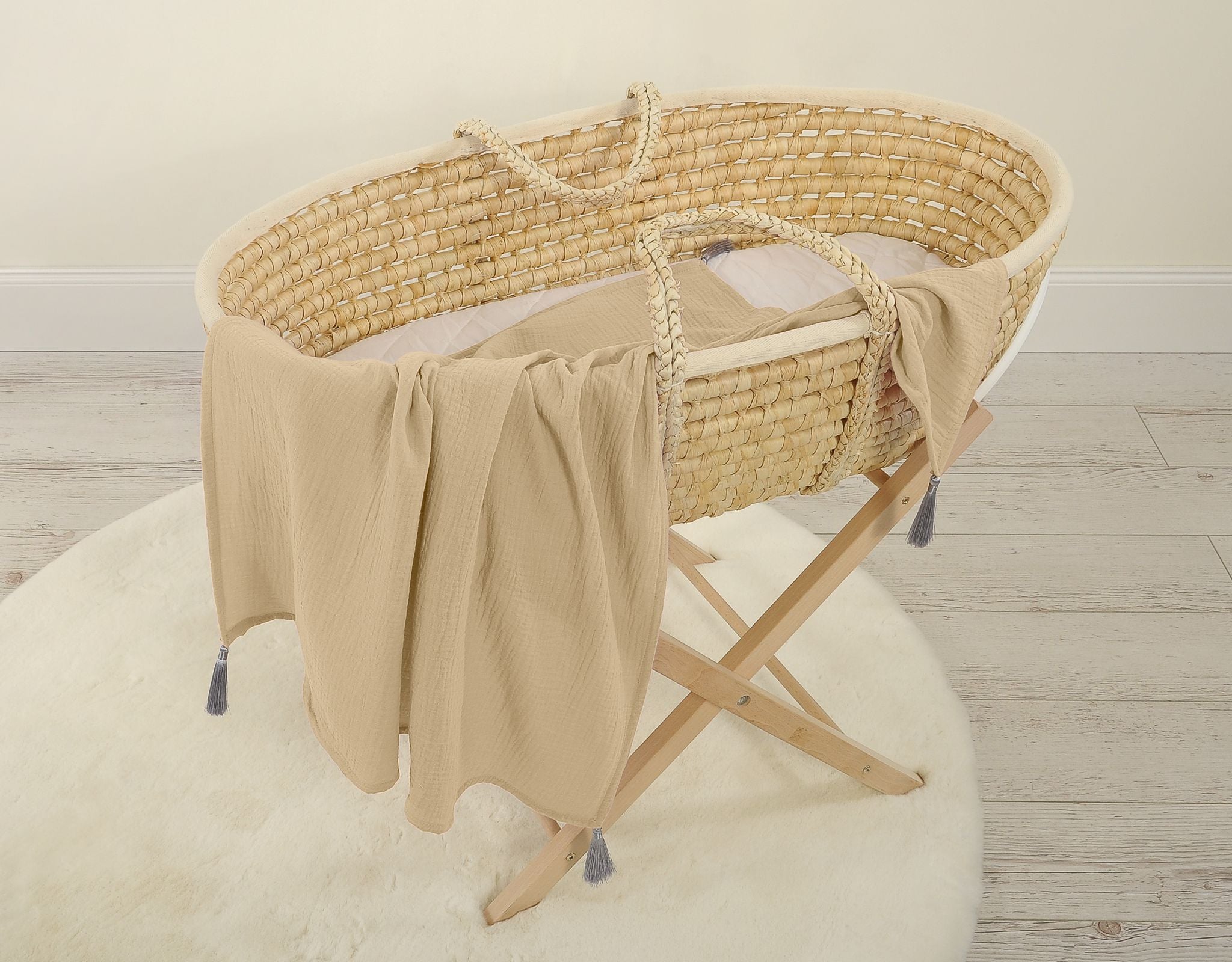 Muslin blanket for kids with tassels - camel