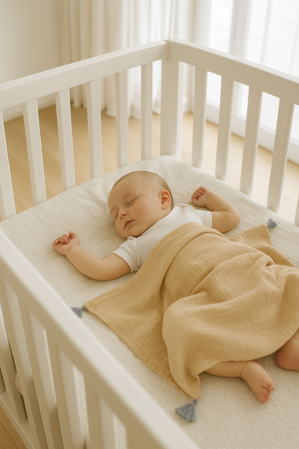 Muslin blanket for kids with tassels - camel