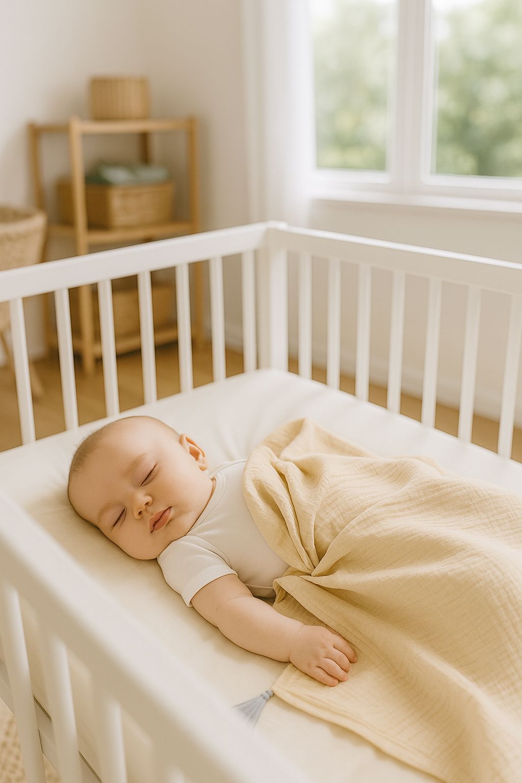 Muslin blanket for kids with tassels - cream