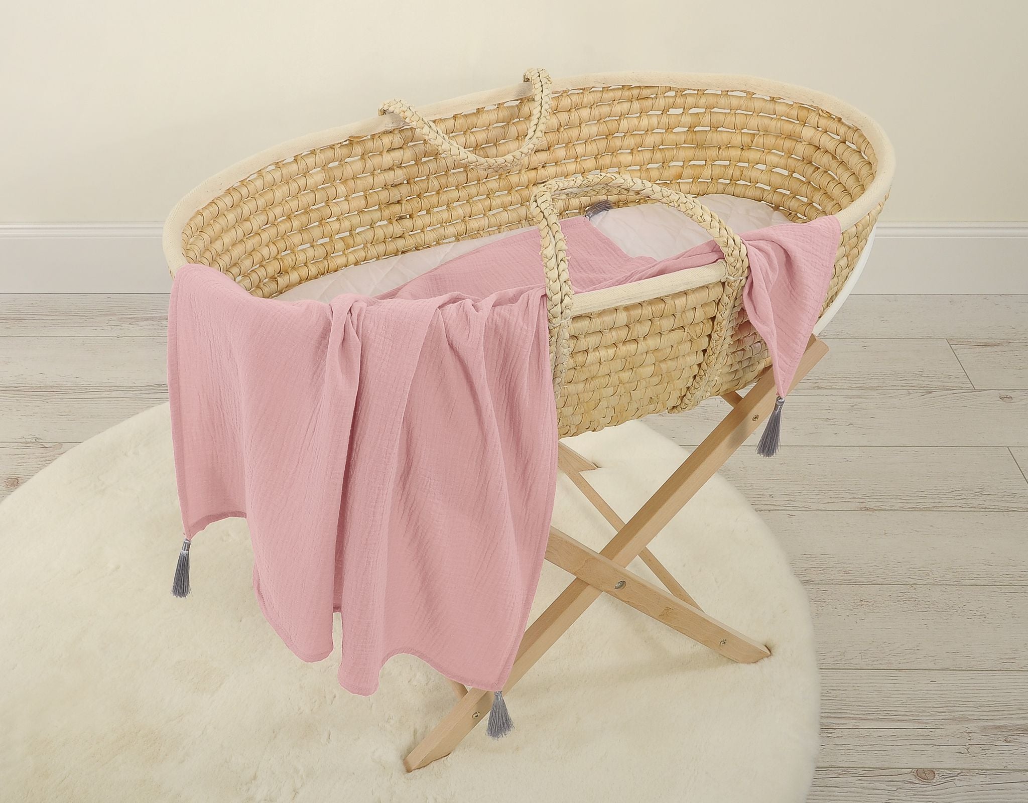 Muslin blanket for kids with tassels - pastel pink