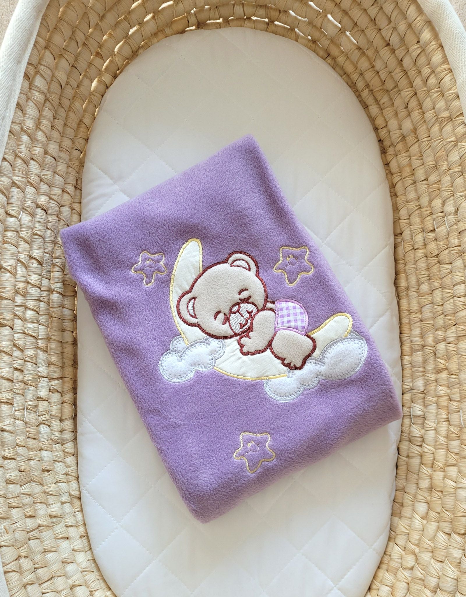 Good Night polar fleece baby blanket, lilac