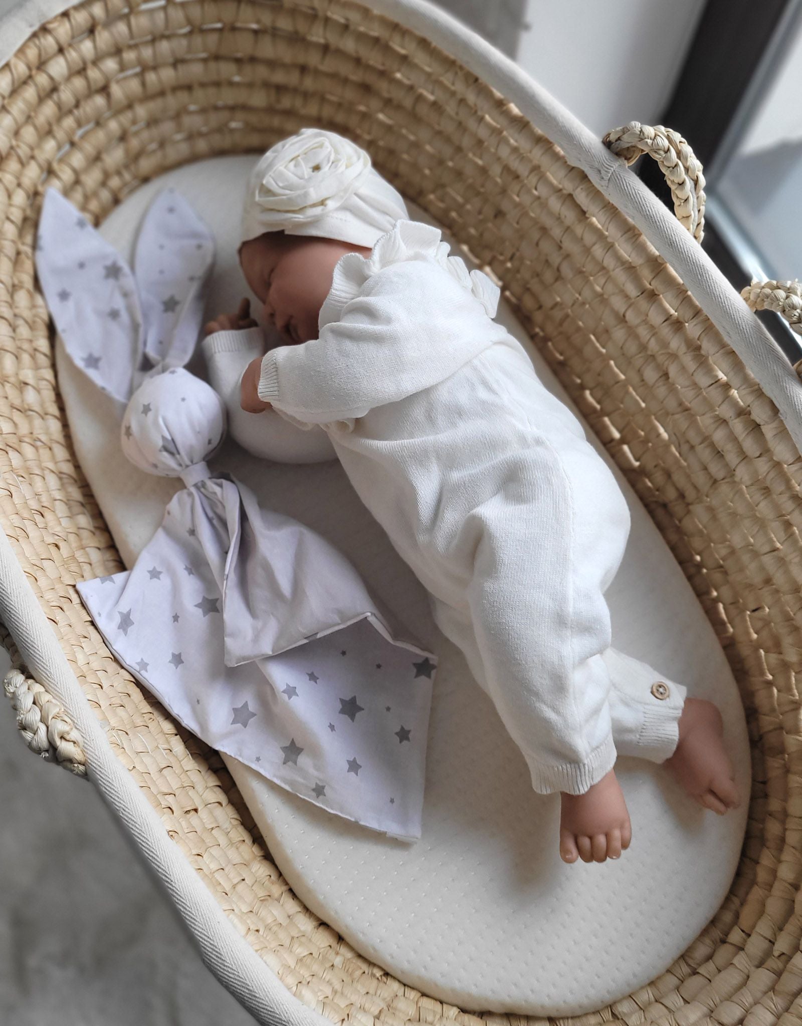 Soft cosy cuddly bunny blanket in cotton - Mini grey stars/grey